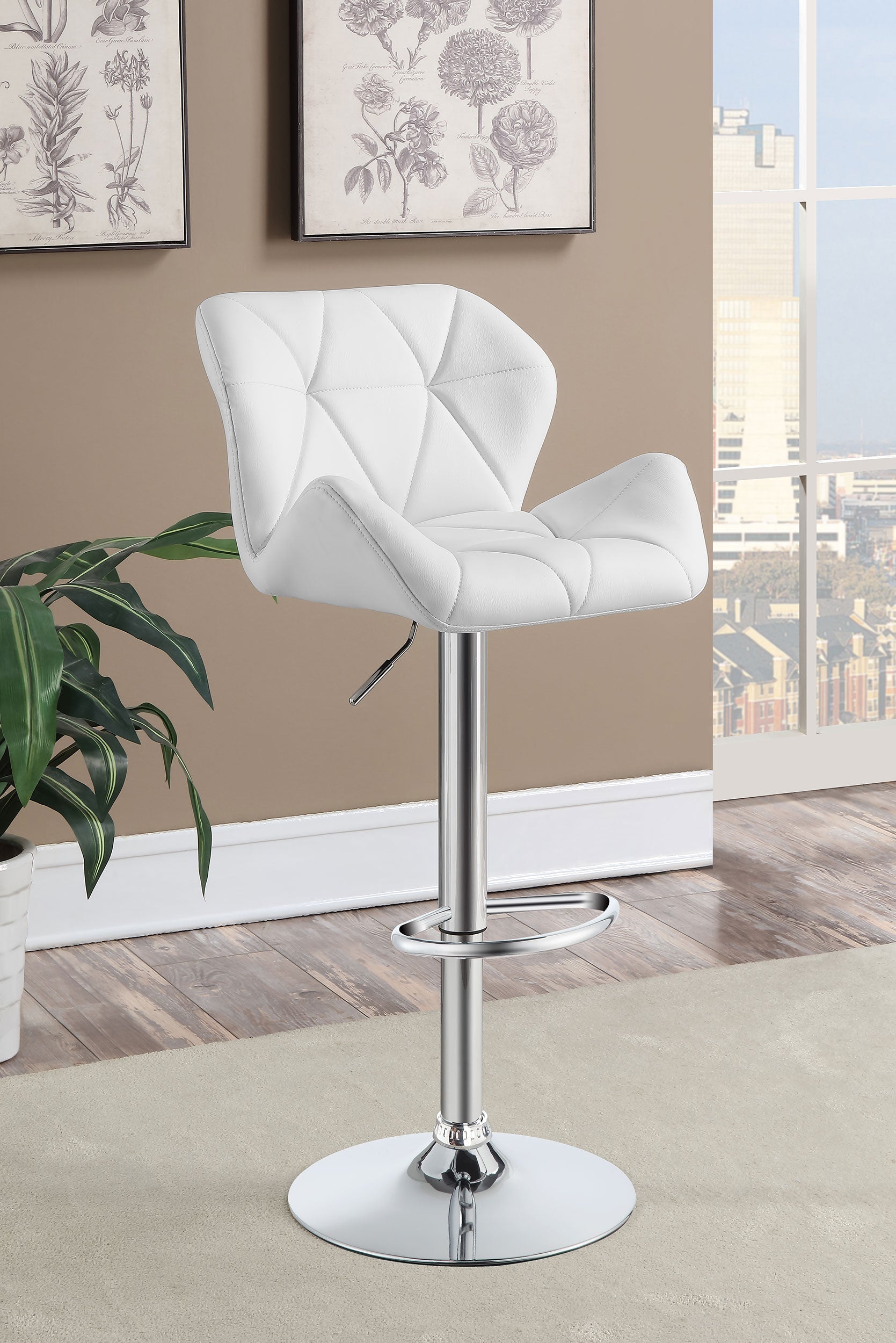 Berrington Adjustable Bar Stools Chrome and White (Set of 2)