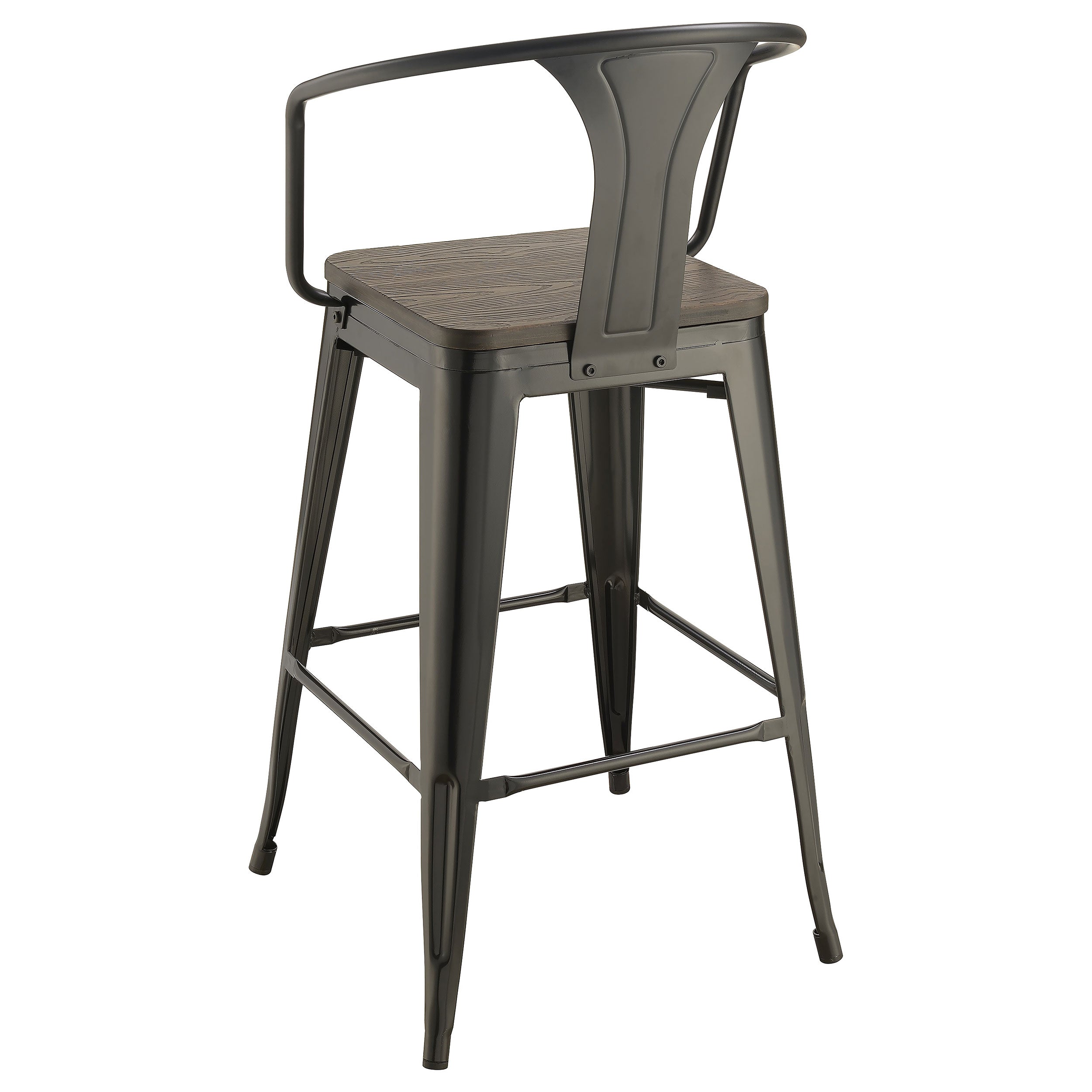 Cavalier Wooden Seat Bar Stools Dark Elm and Matte Black (Set of 2)