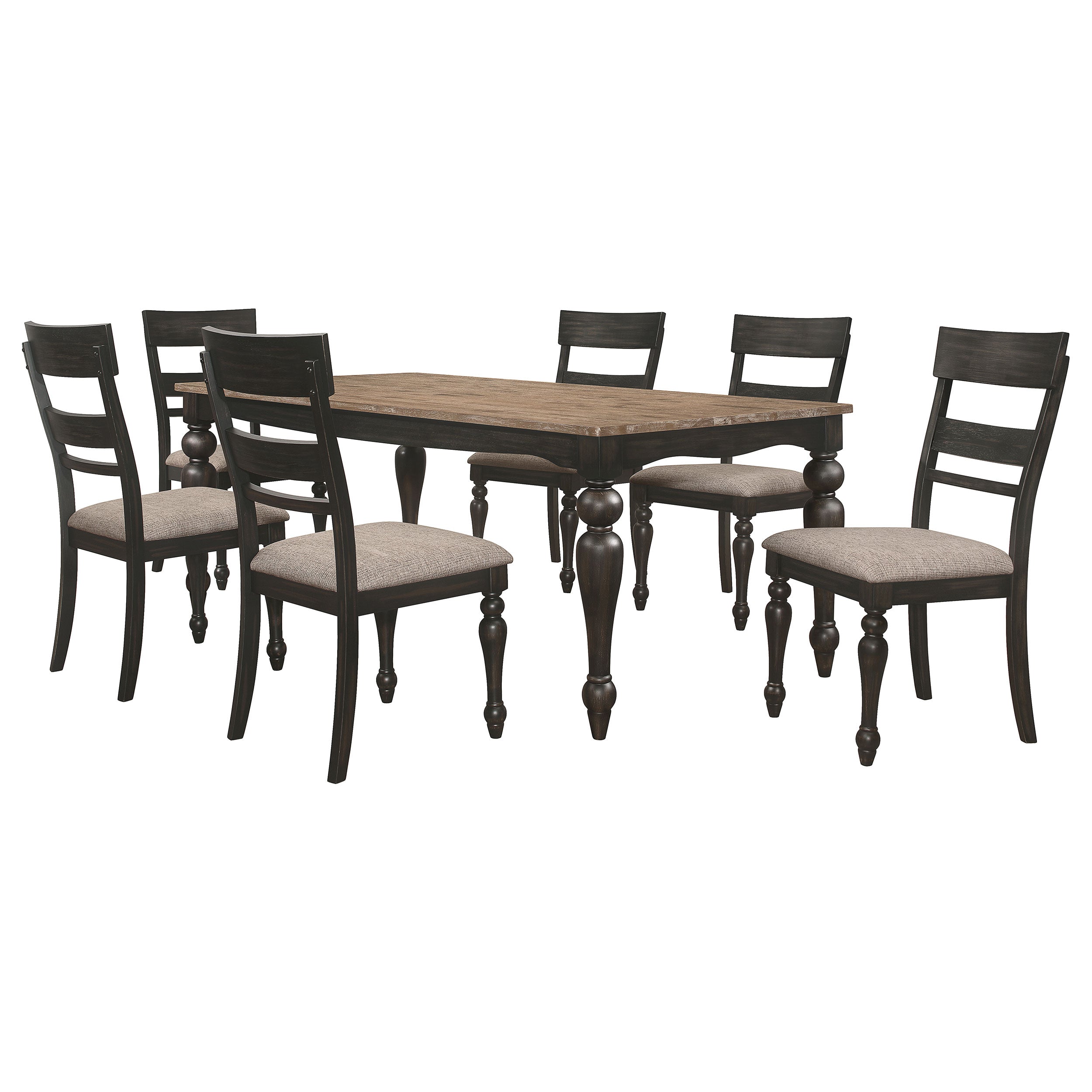 Bridget  Rectangular Dining Set Brown Brushed and Charcoal Sandthrough