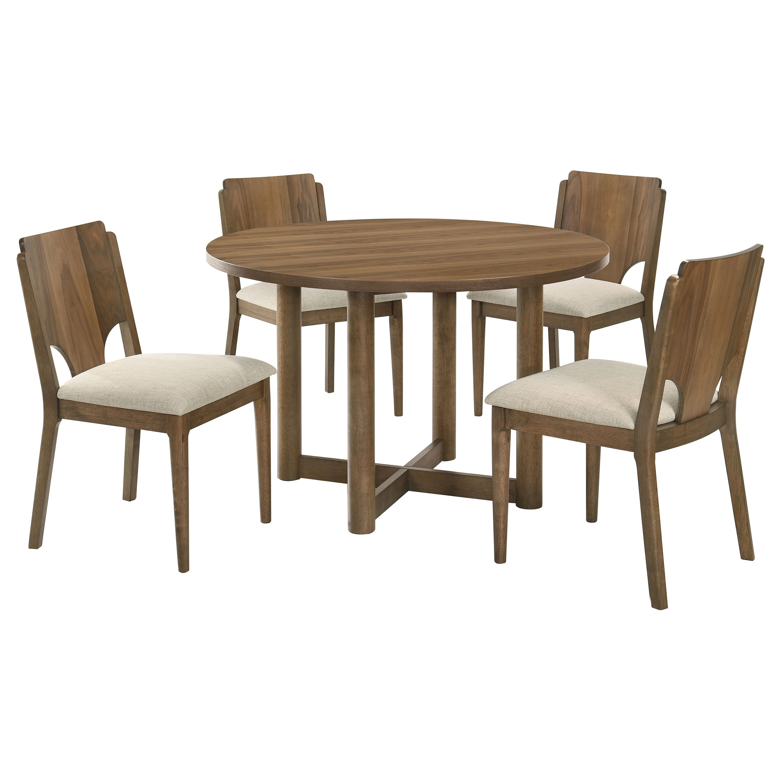 Crestmore 5-piece 46-inch Round Wood Dining Table Set Walnut