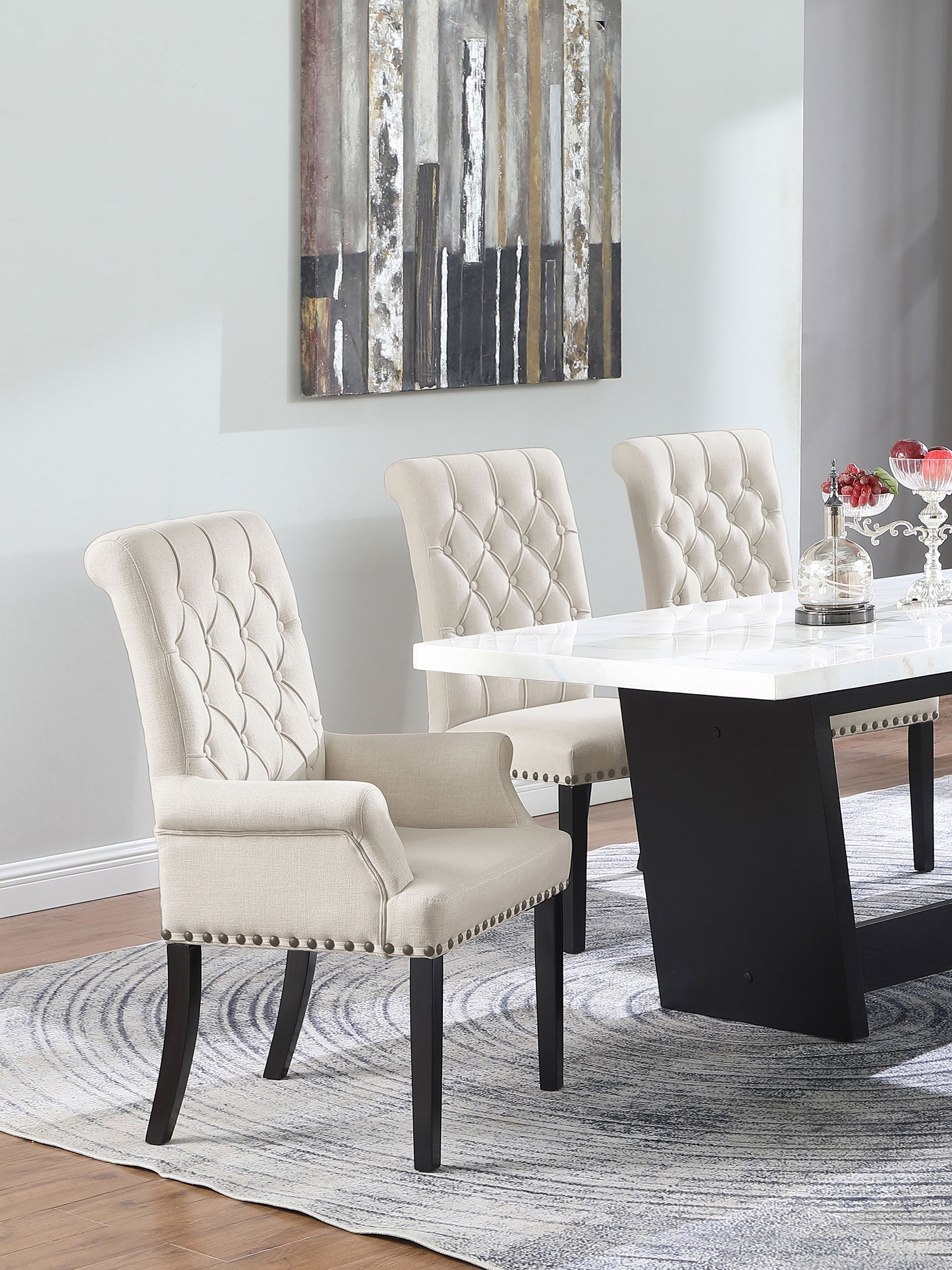 Alana Upholstered Tufted Arm Chair with Nailhead Trim