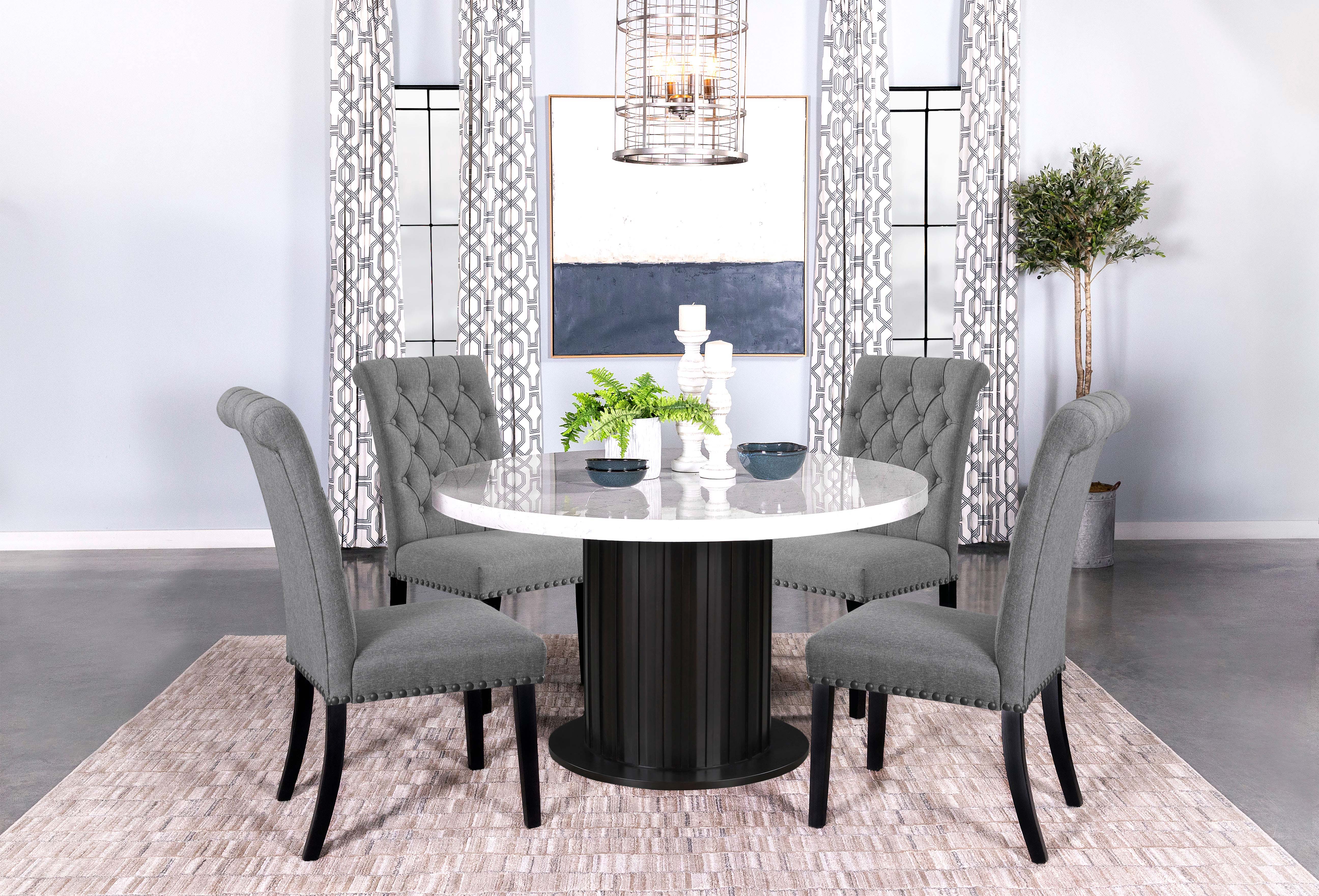 Sherry  Round Dining Set with Grey Fabric Chairs