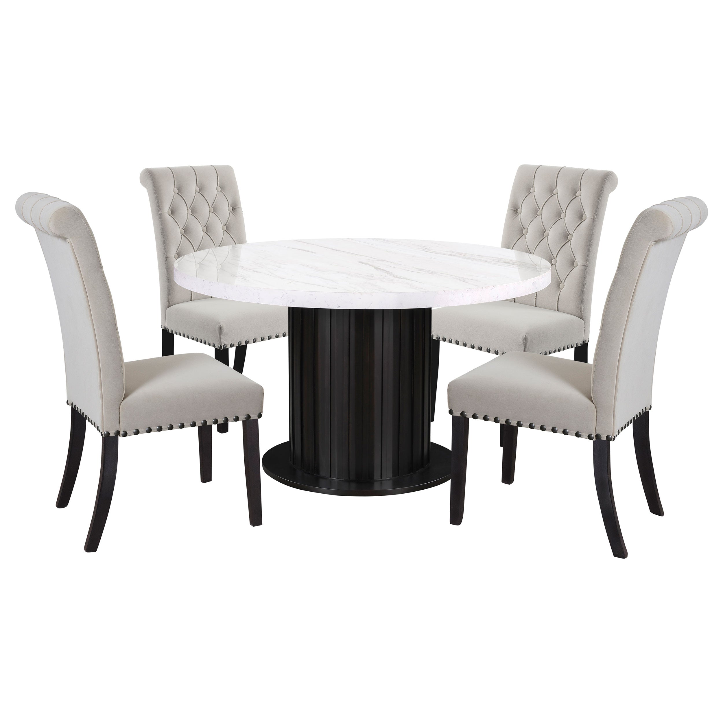 Sherry  Round Dining Set with Grey Fabric Chairs