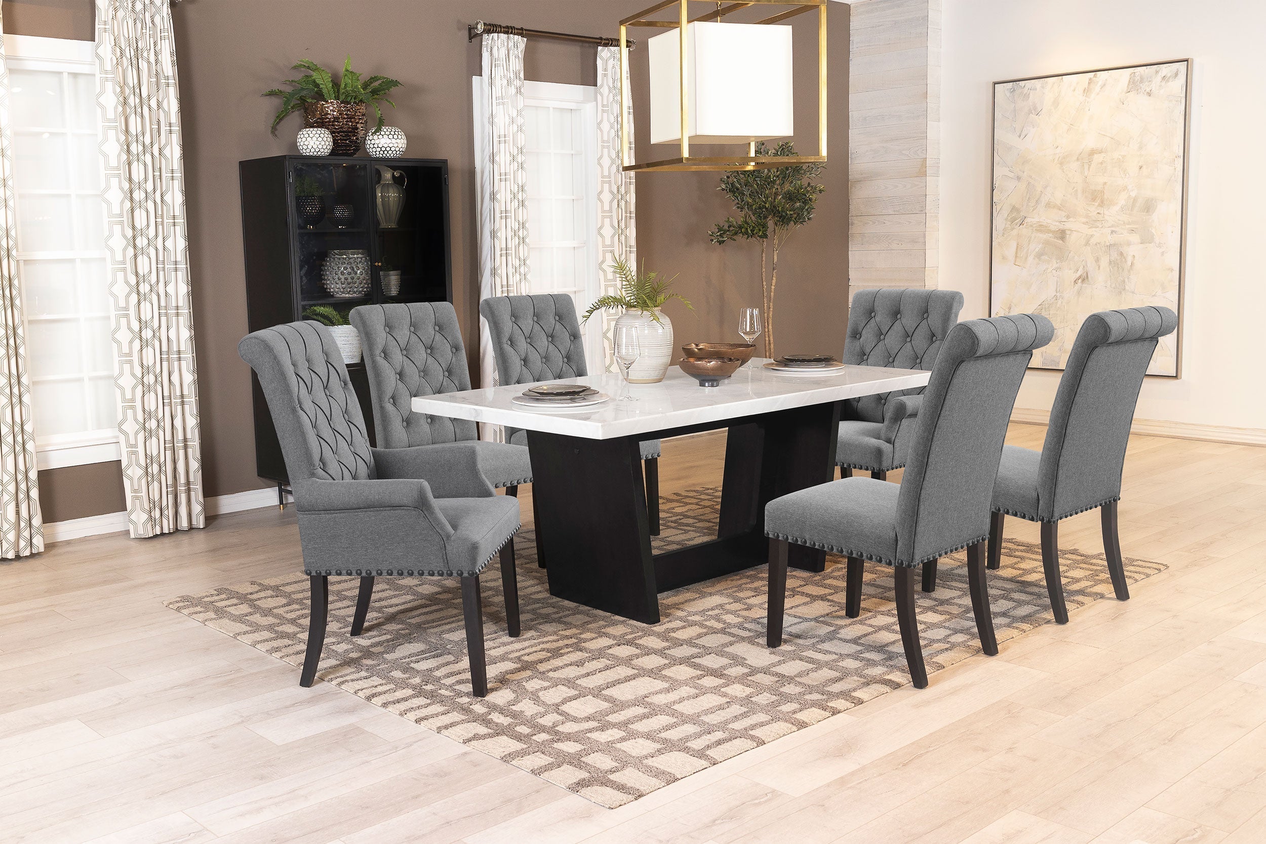 Sherry 5-piece Rectangular Marble Top Dining Table Set Grey