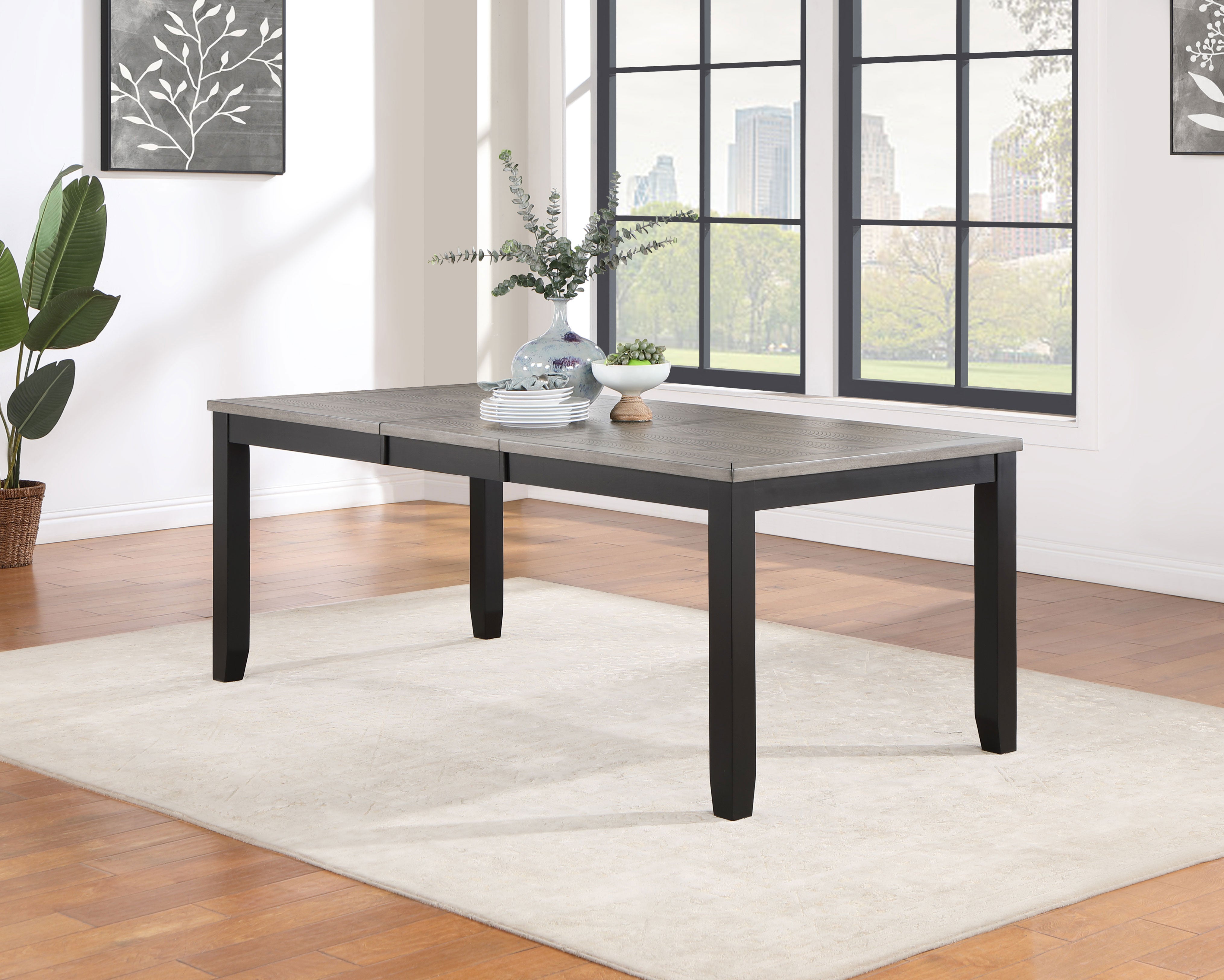 Elodie Rectangular Dining Table with Extension Grey and Black