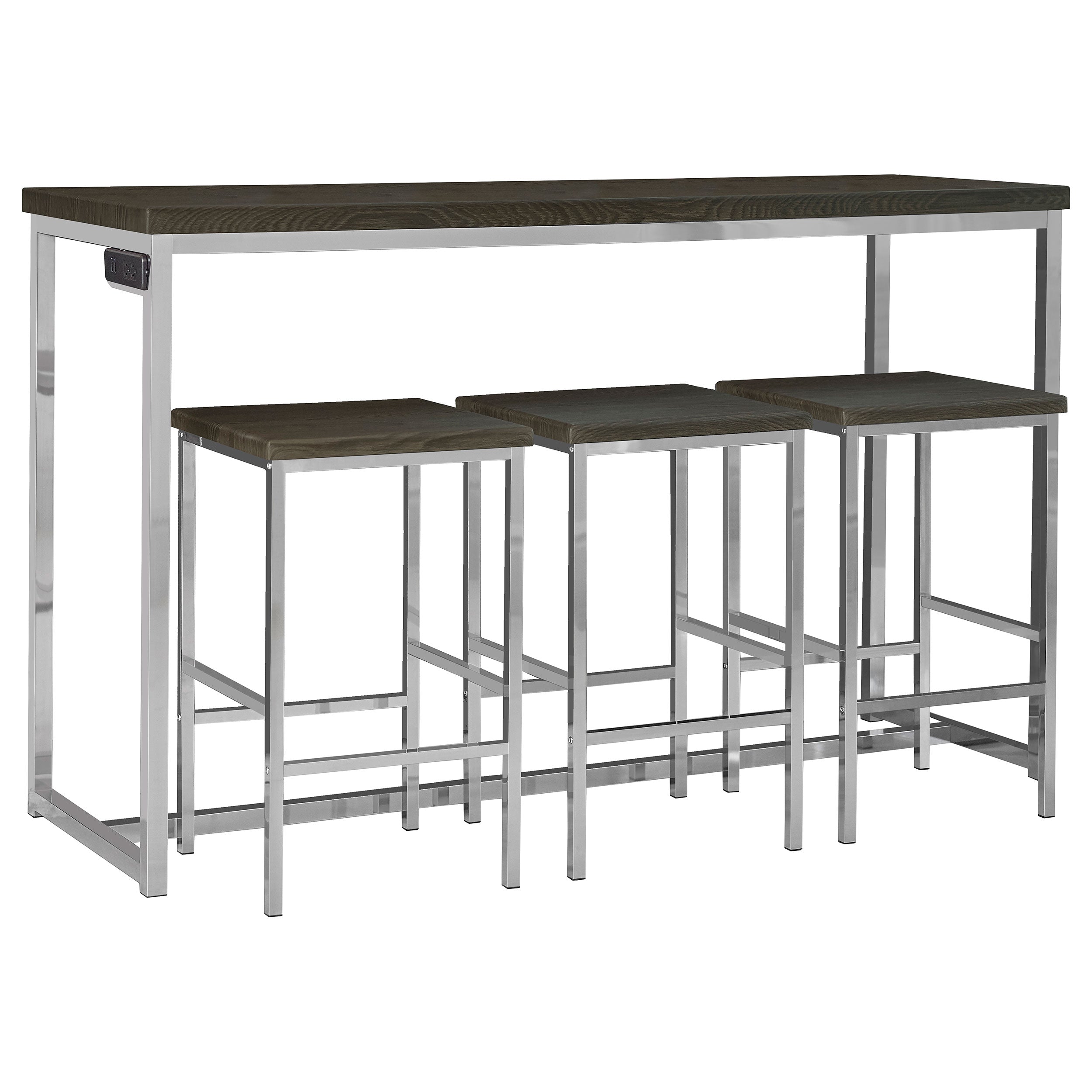 Cassidy  Rectangular Counter Height Set Dark Oak and Chrome