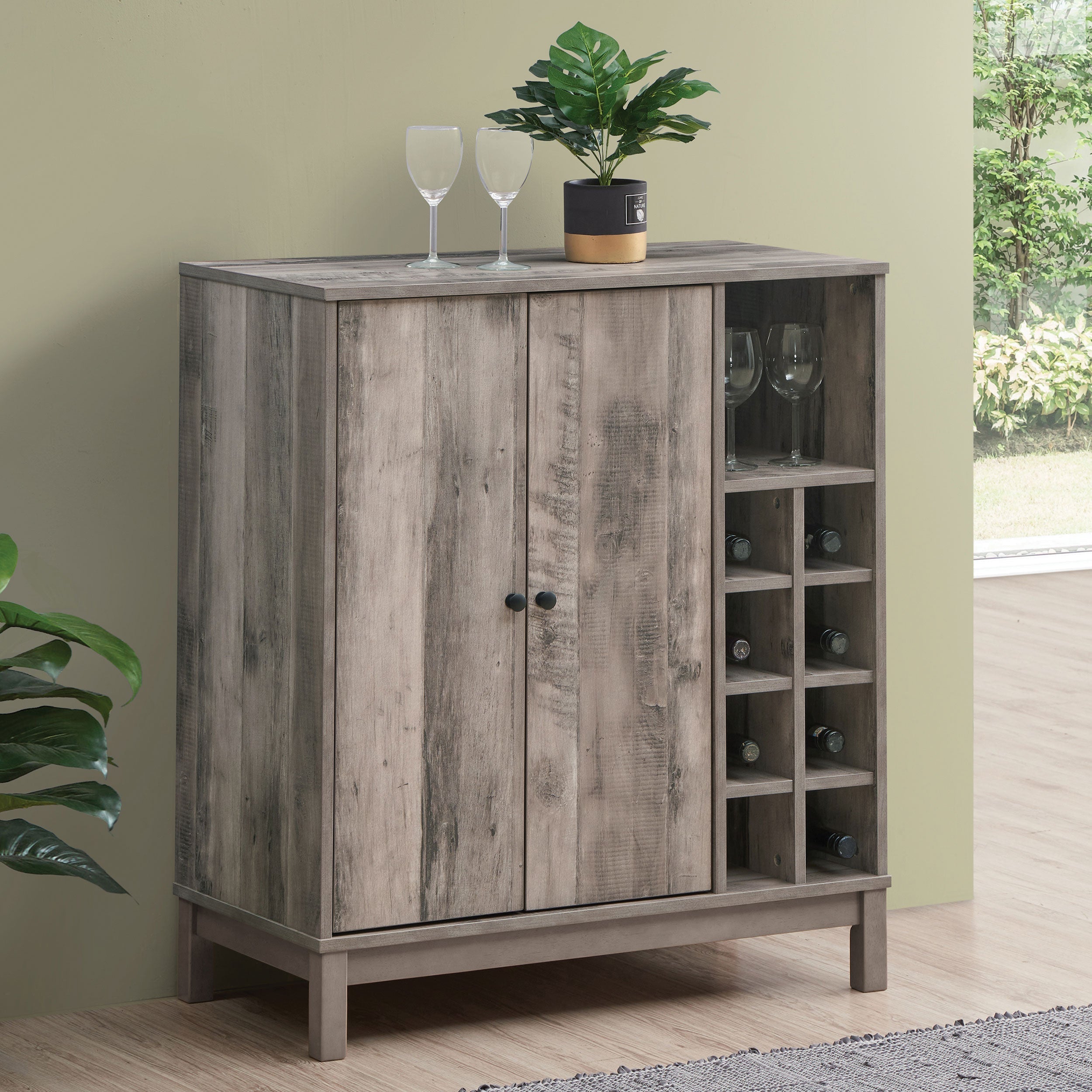 Cheyenne 2-door Wine Cabinet with Stemware Rack Weathered Acacia