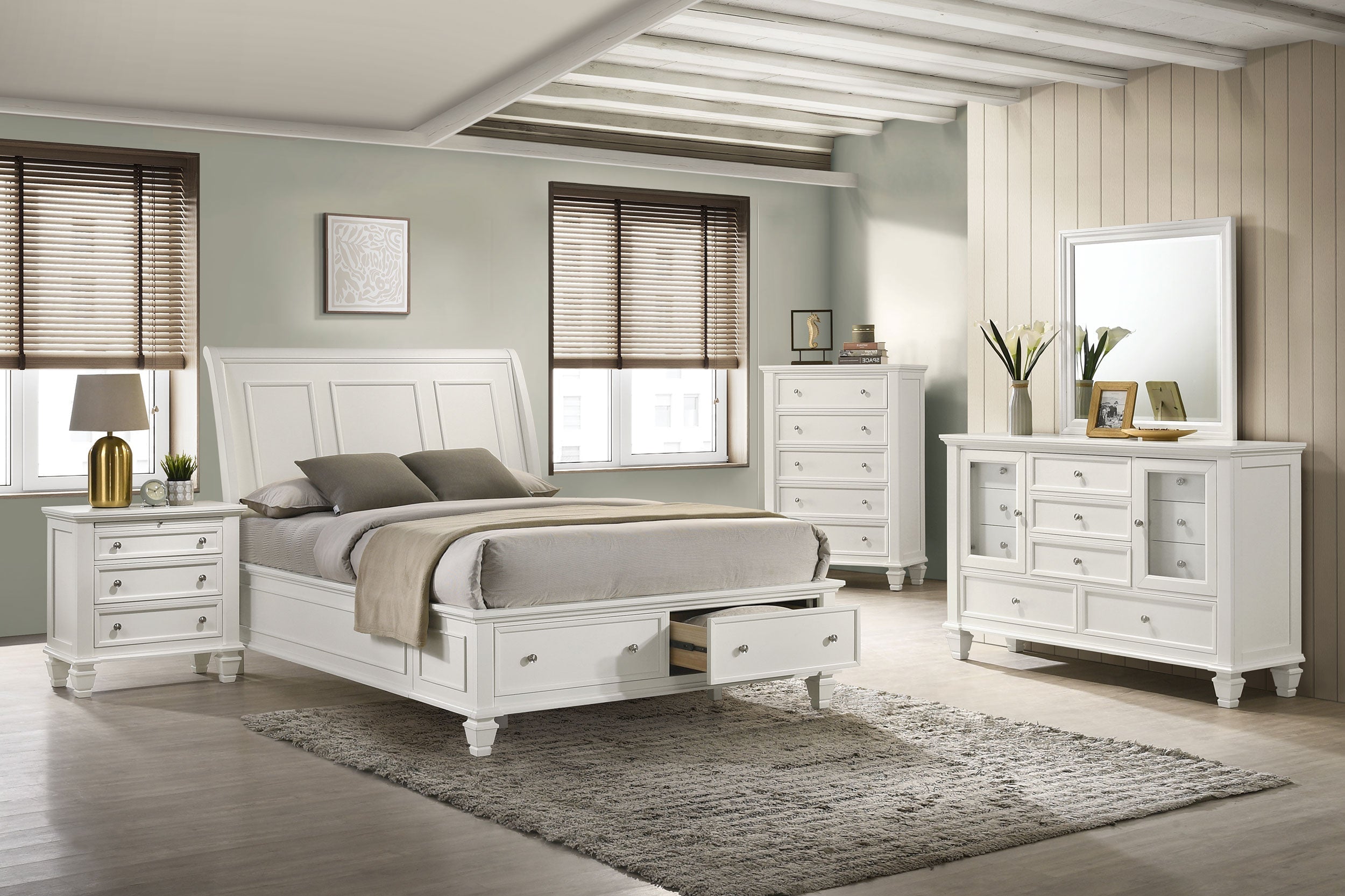 Sandy Beach 4-piece Queen Bedroom Set Cream White