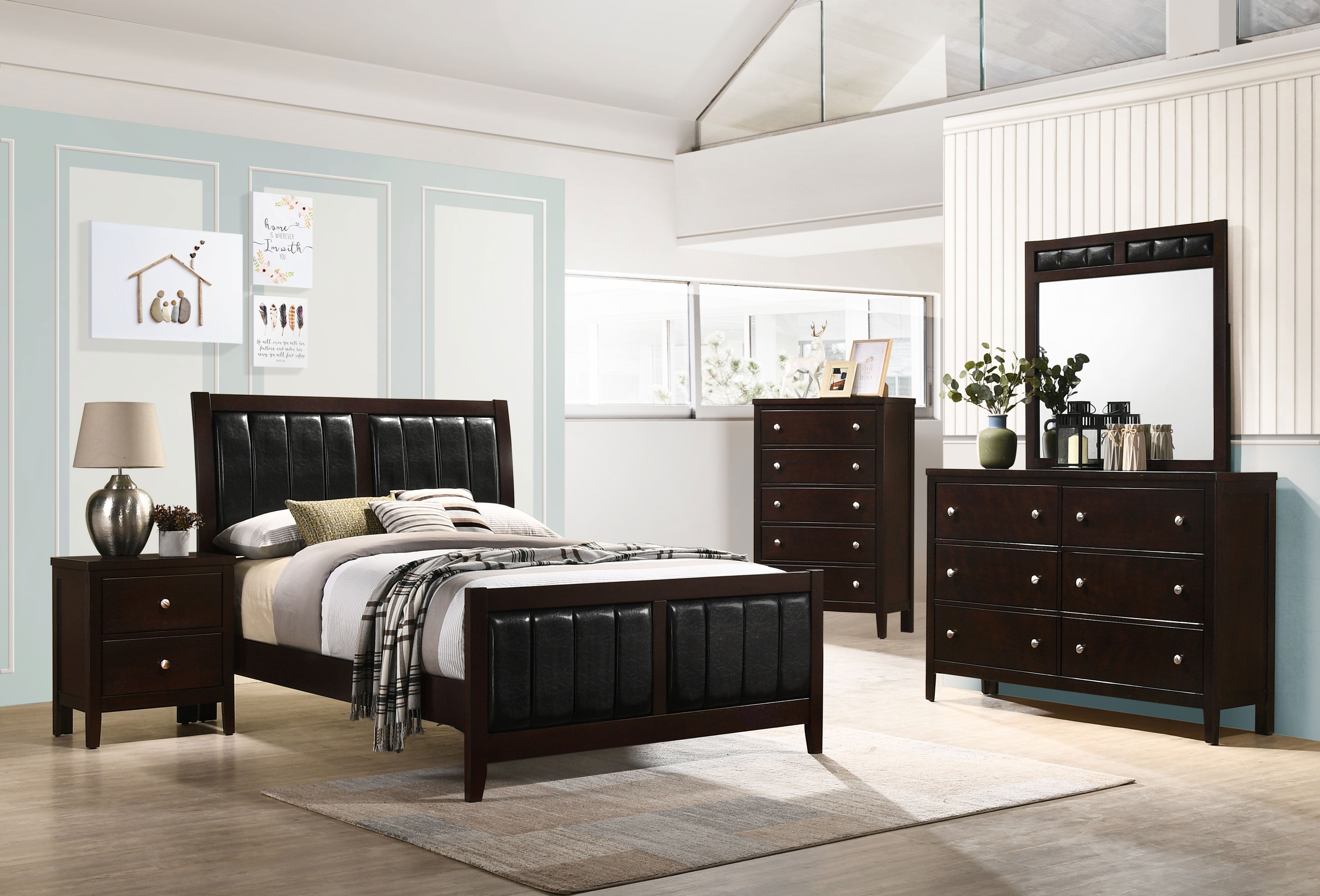 Carlton Bedroom Set with Upholstered Headboard Cappuccino