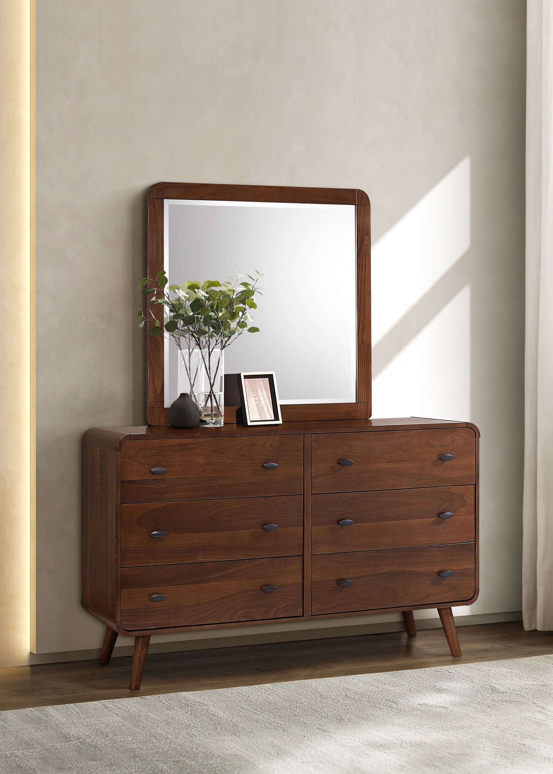 Robyn 6-drawer Dresser with Mirror Dark Walnut