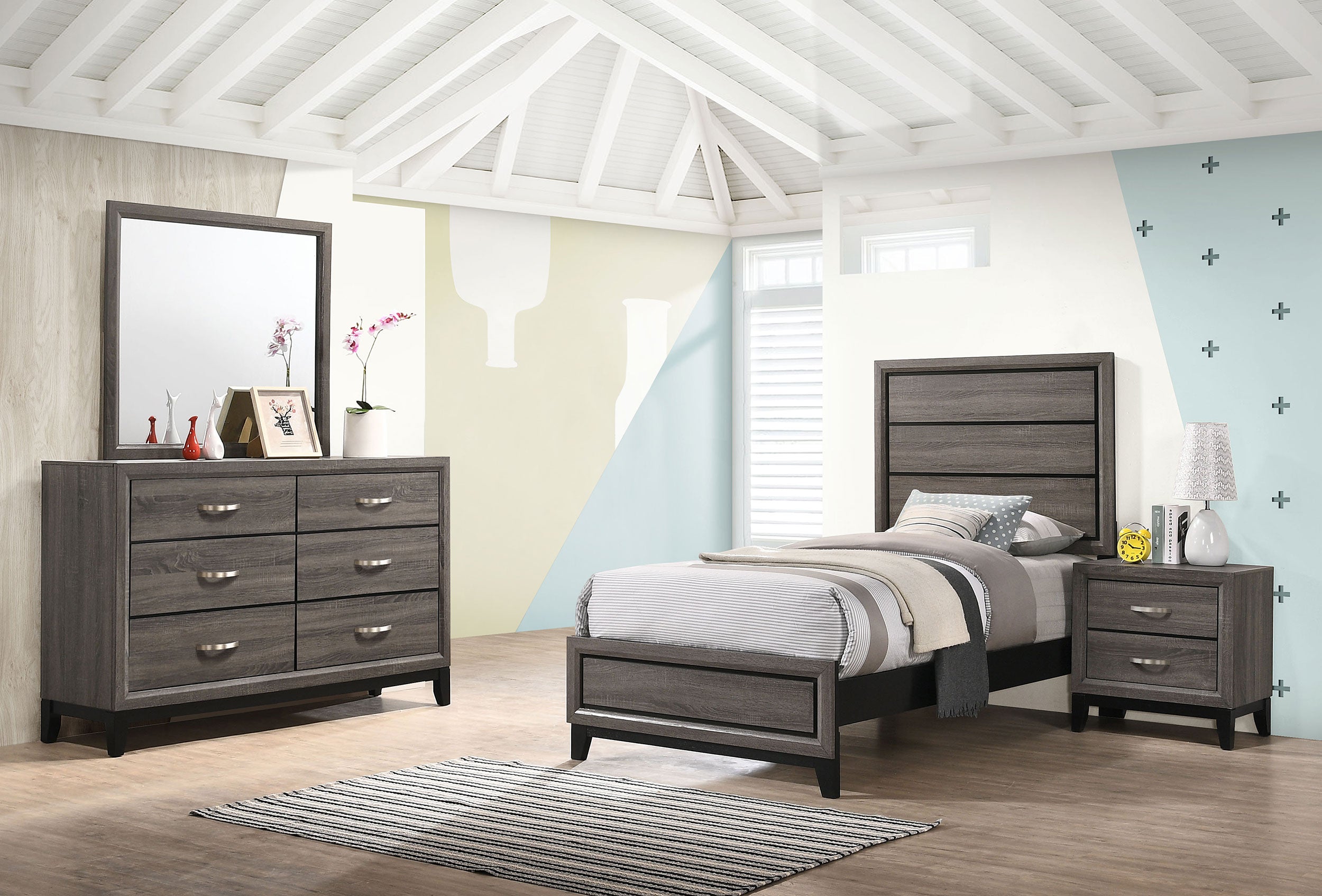 Watson Bedroom Set Grey Oak and Black