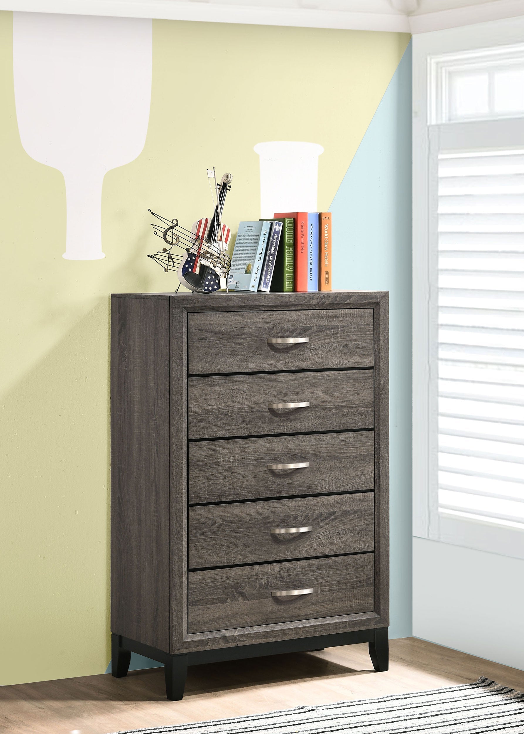 Watson 5-drawer Chest Grey Oak and Black