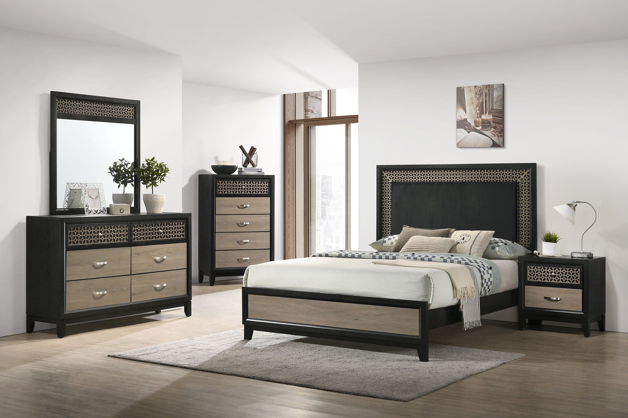 Valencia   Bedroom Set Light Brown and Black