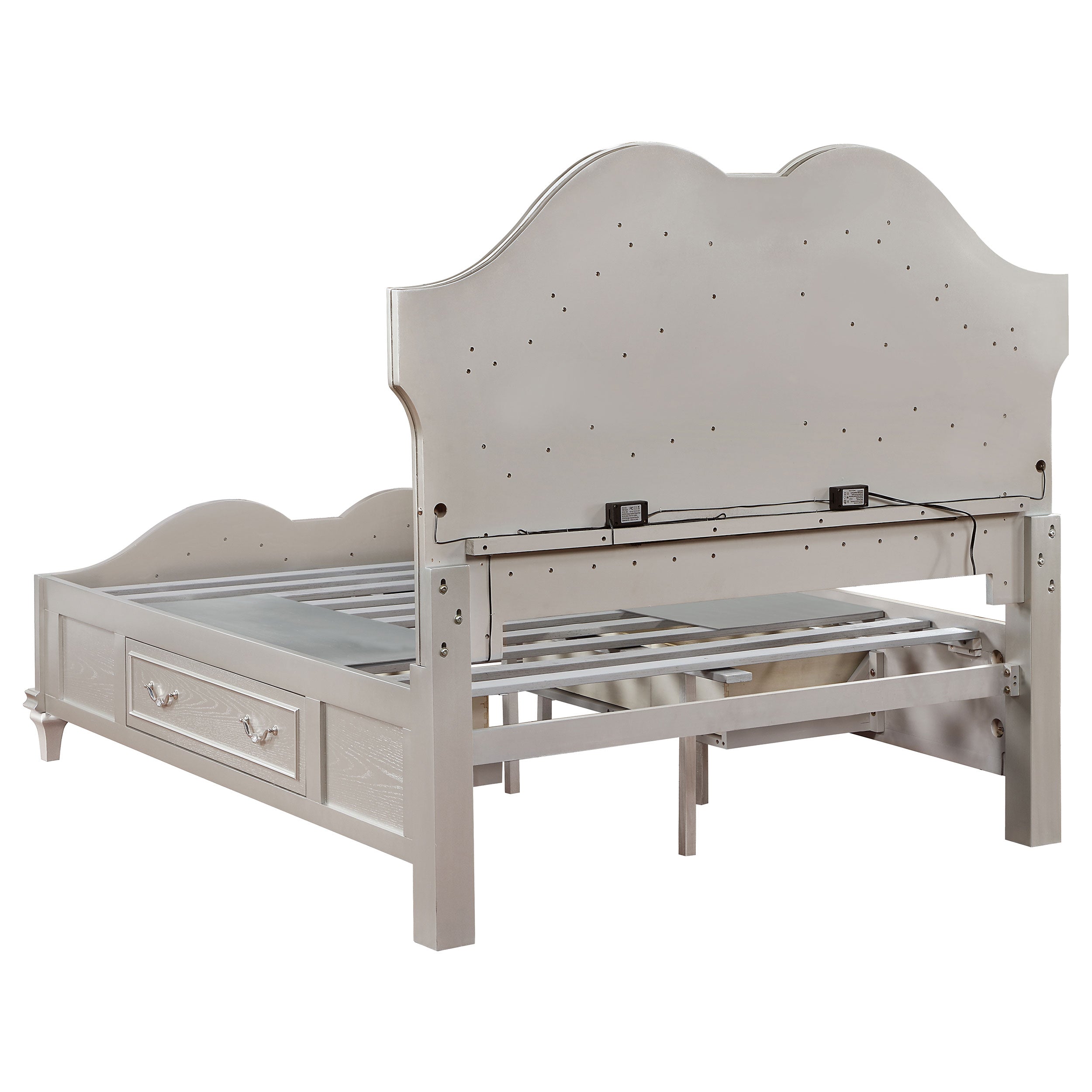 Evangeline  Storage Bed with LED Headboard Silver Oak and Ivory