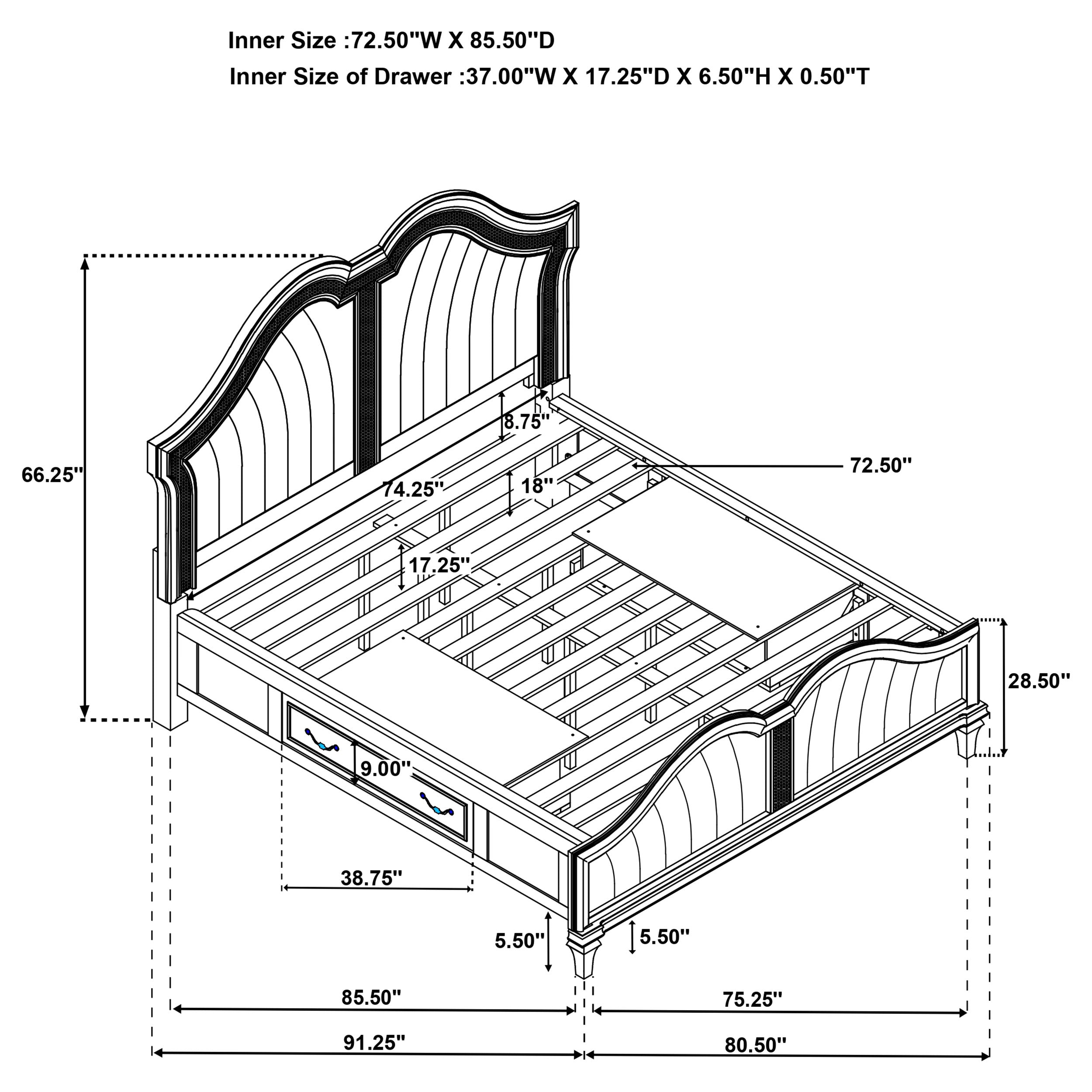 Evangeline  Storage Bed with LED Headboard Silver Oak and Ivory