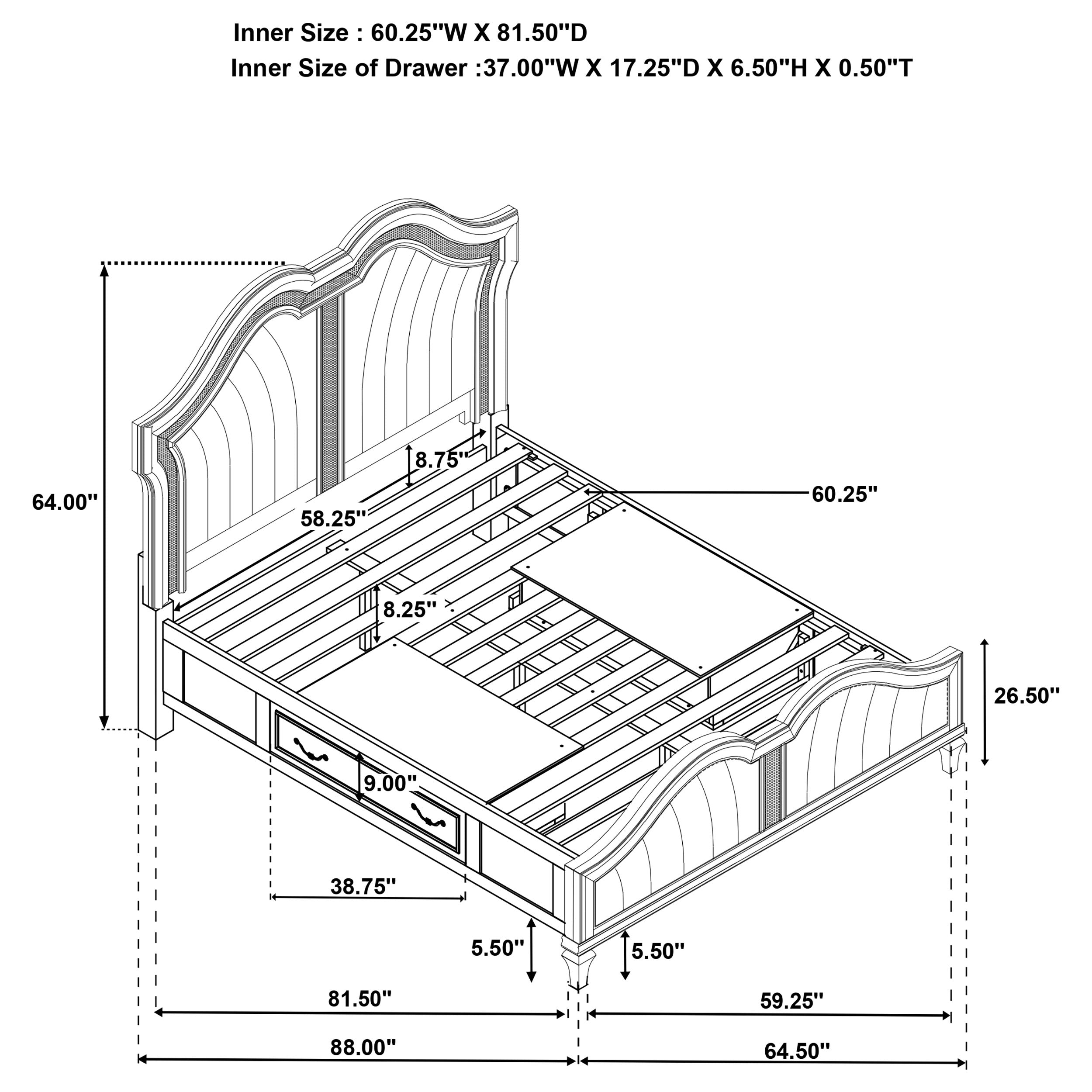 Evangeline  Storage Bed with LED Headboard Silver Oak and Ivory