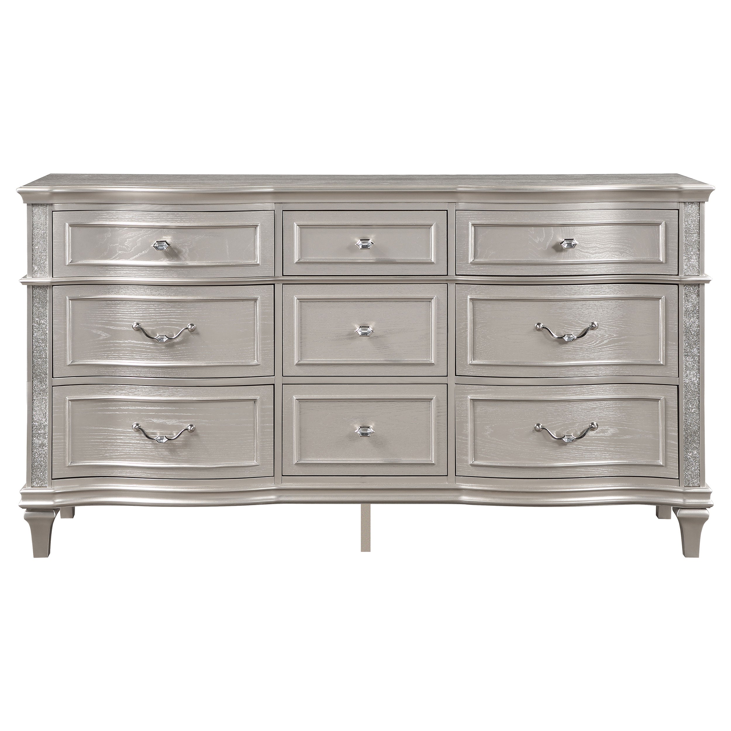 Evangeline 9-drawer Dresser with Mirror Silver Oak