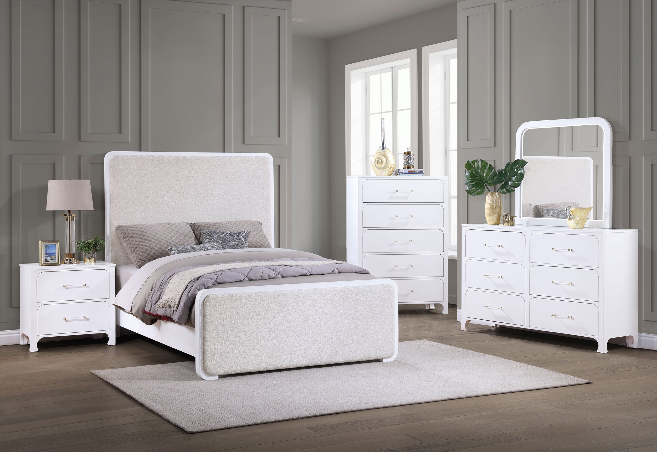 Anastasia  Boucle Upholstered  Bedroom Set Pearl White and Beige