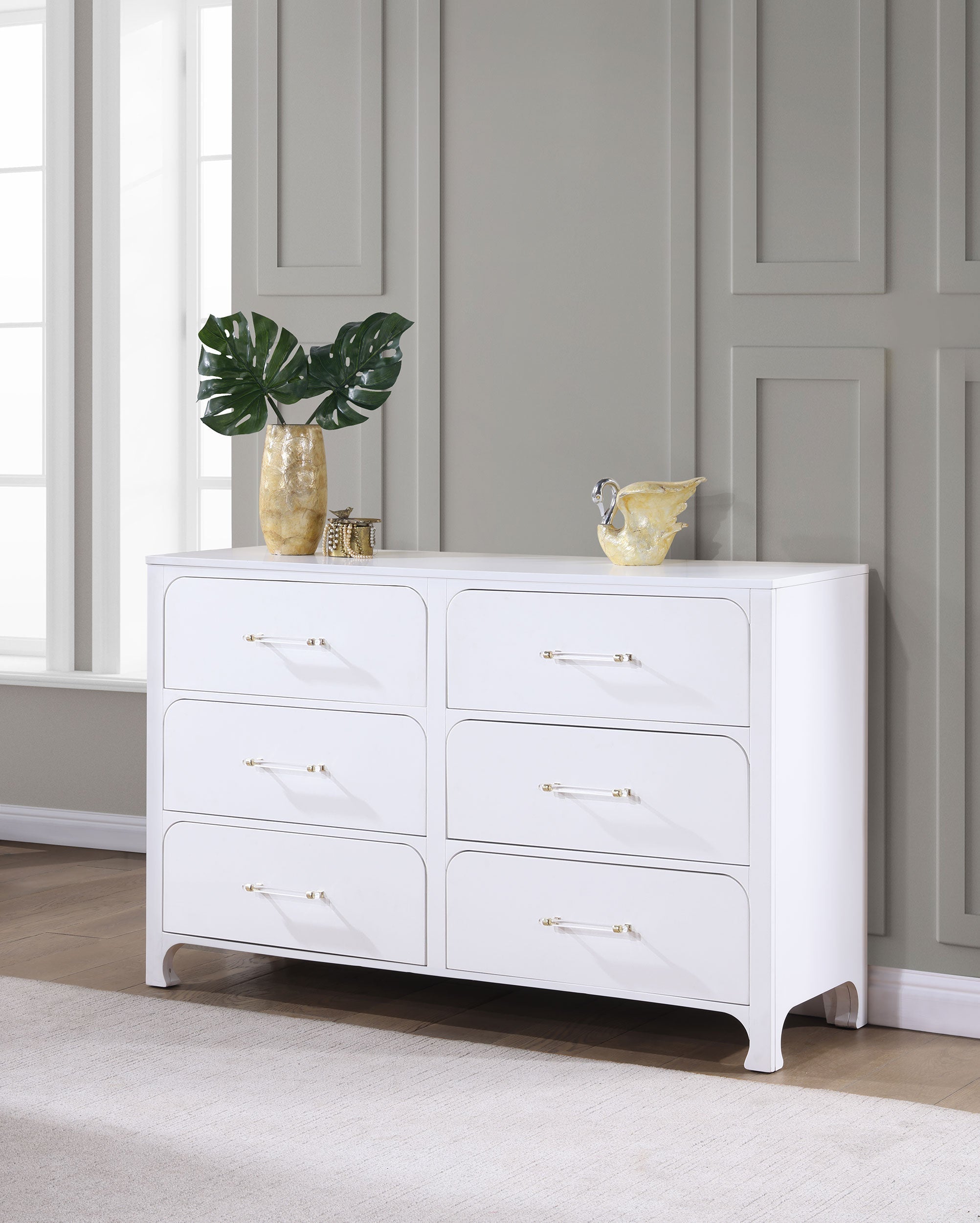 Anastasia 6-drawer Bedroom Dresser with Mirror Pearl White