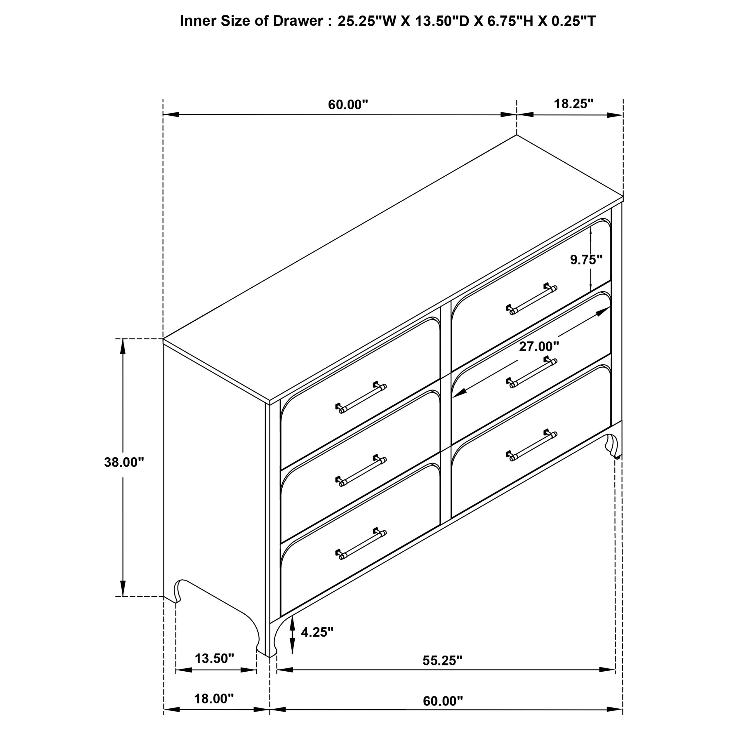 Anastasia 6-drawer Bedroom Dresser with Mirror Pearl White