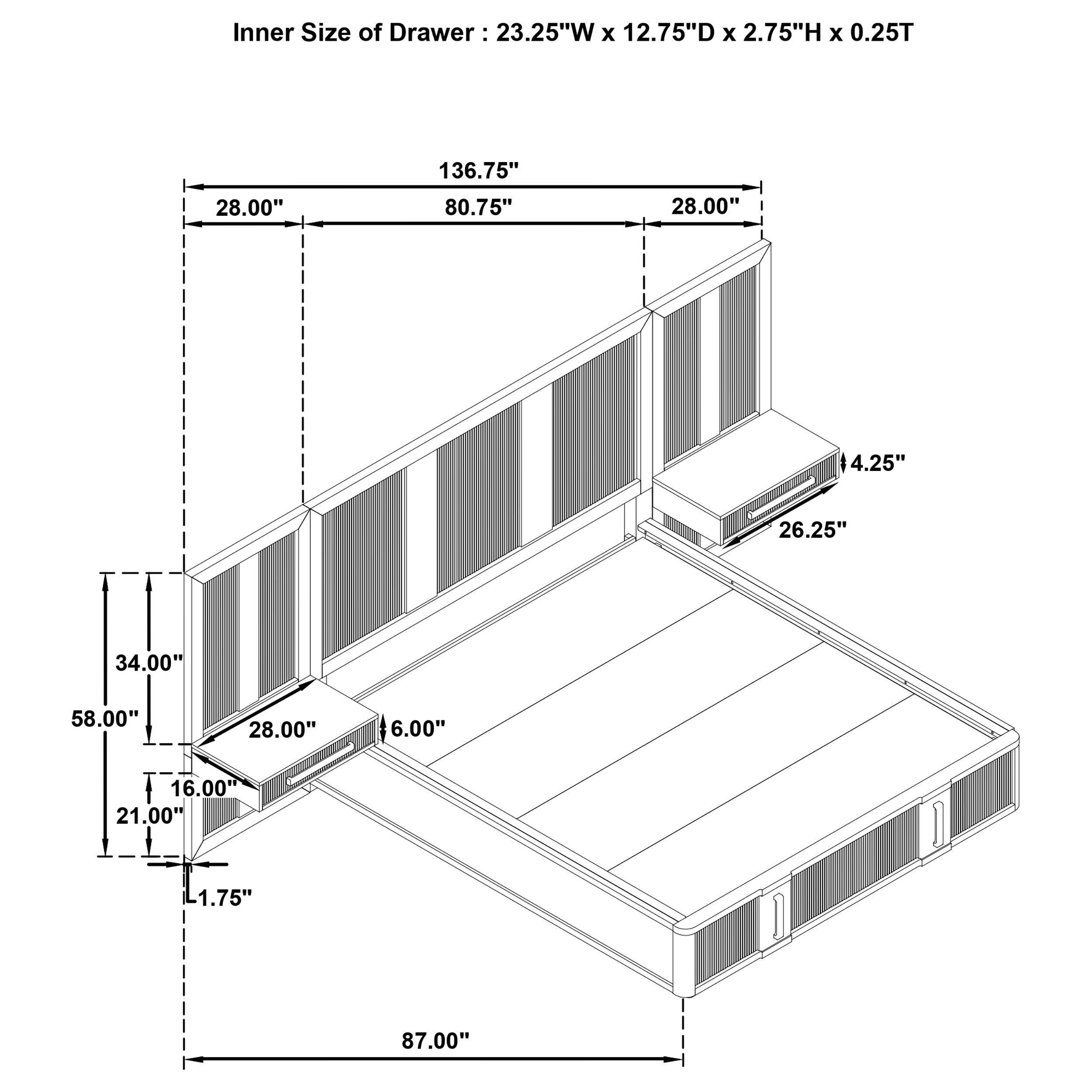 Terrace Queen Wall Panel Storage Bed Ash Brown