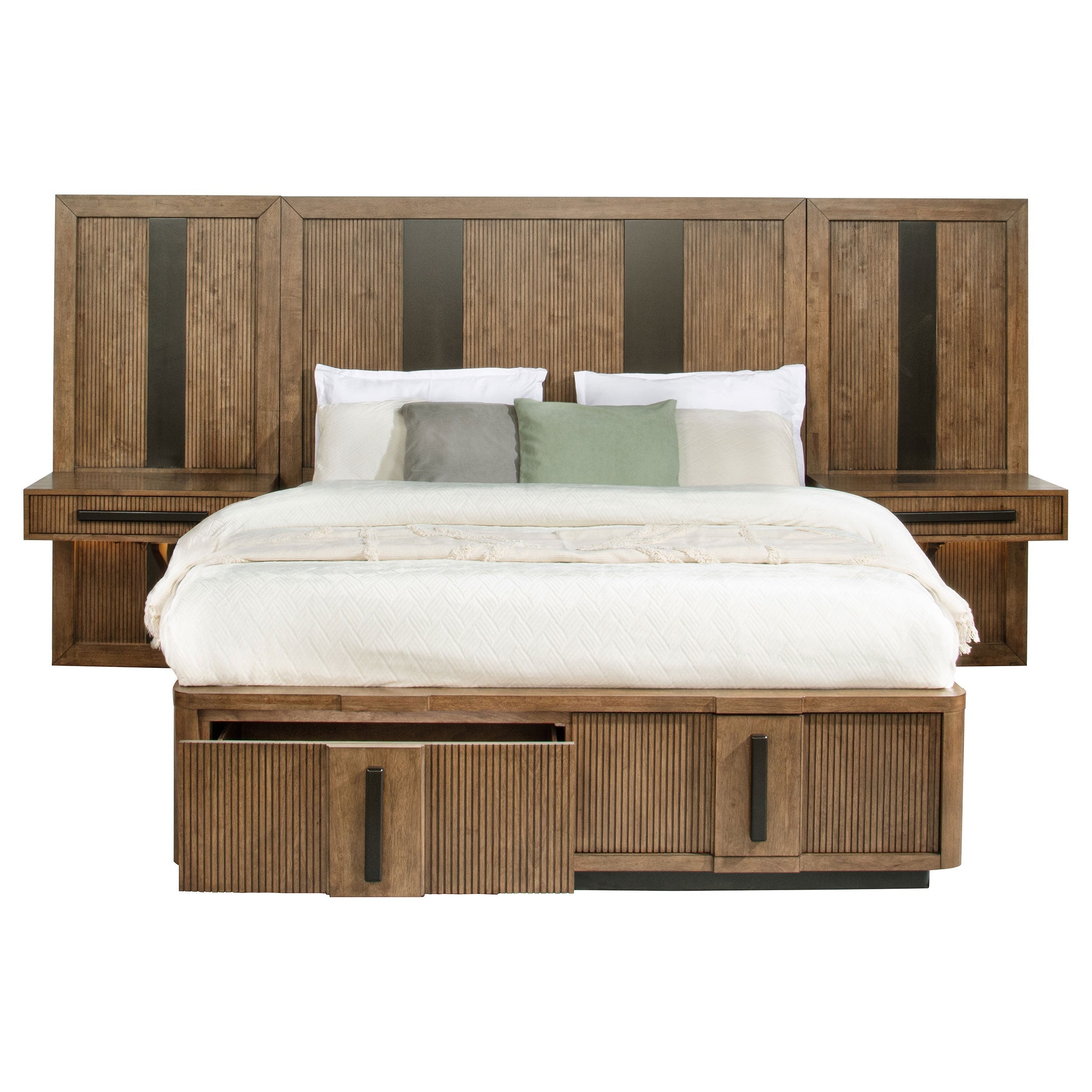 Terrace Queen Wall Panel Storage Bed Ash Brown