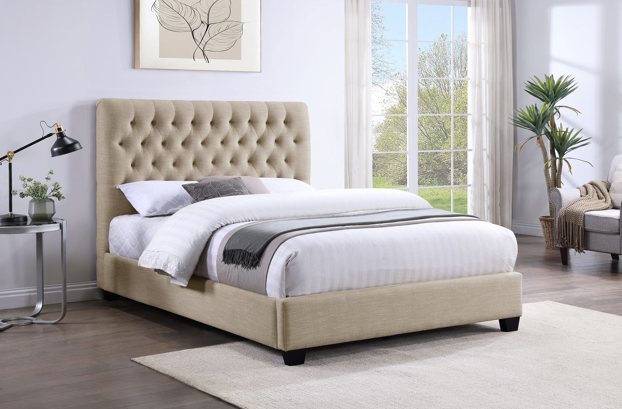 Chloe Tufted Upholstered  Bed Oatmeal