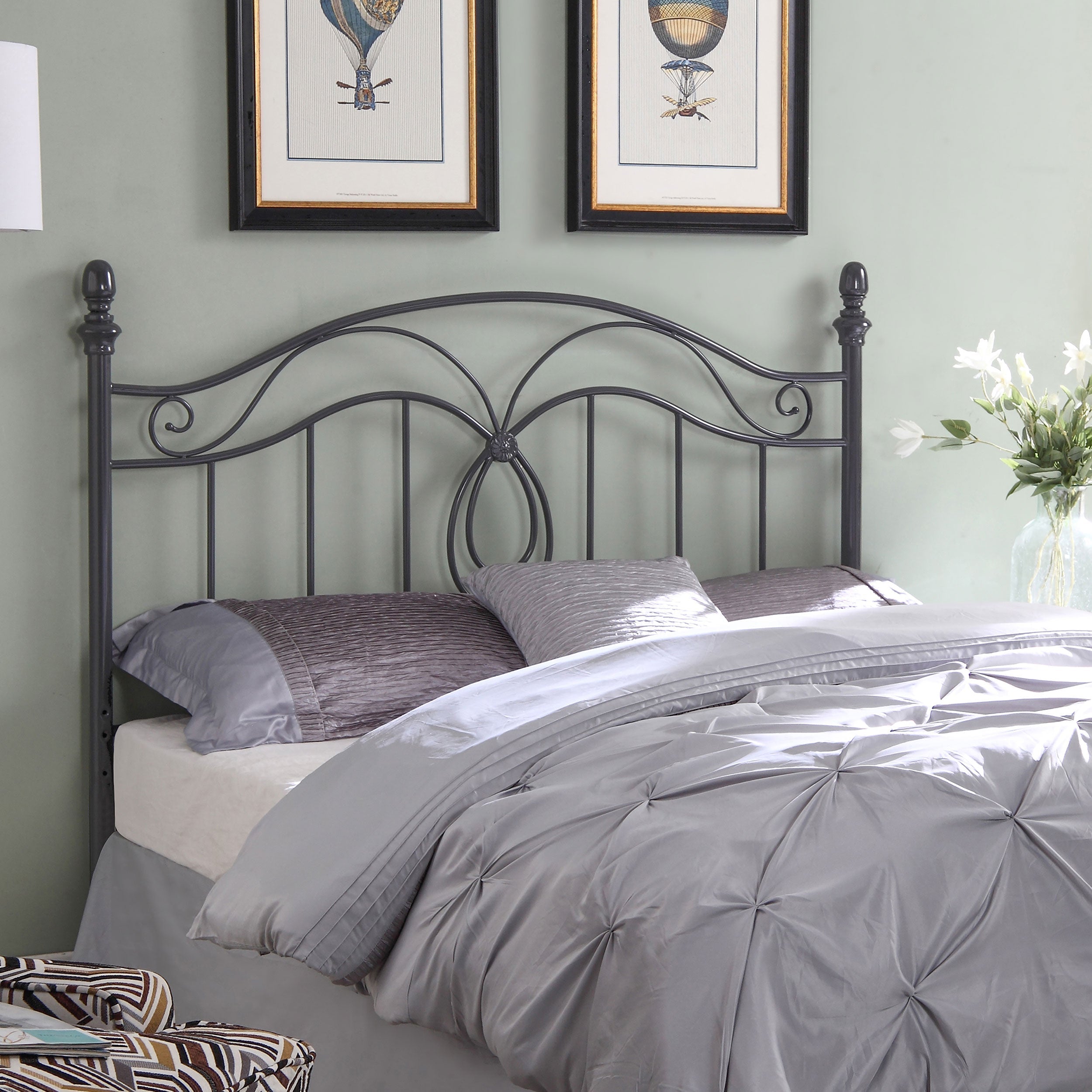 Evan  / Full Scroll Metal Headboard Dark Grey