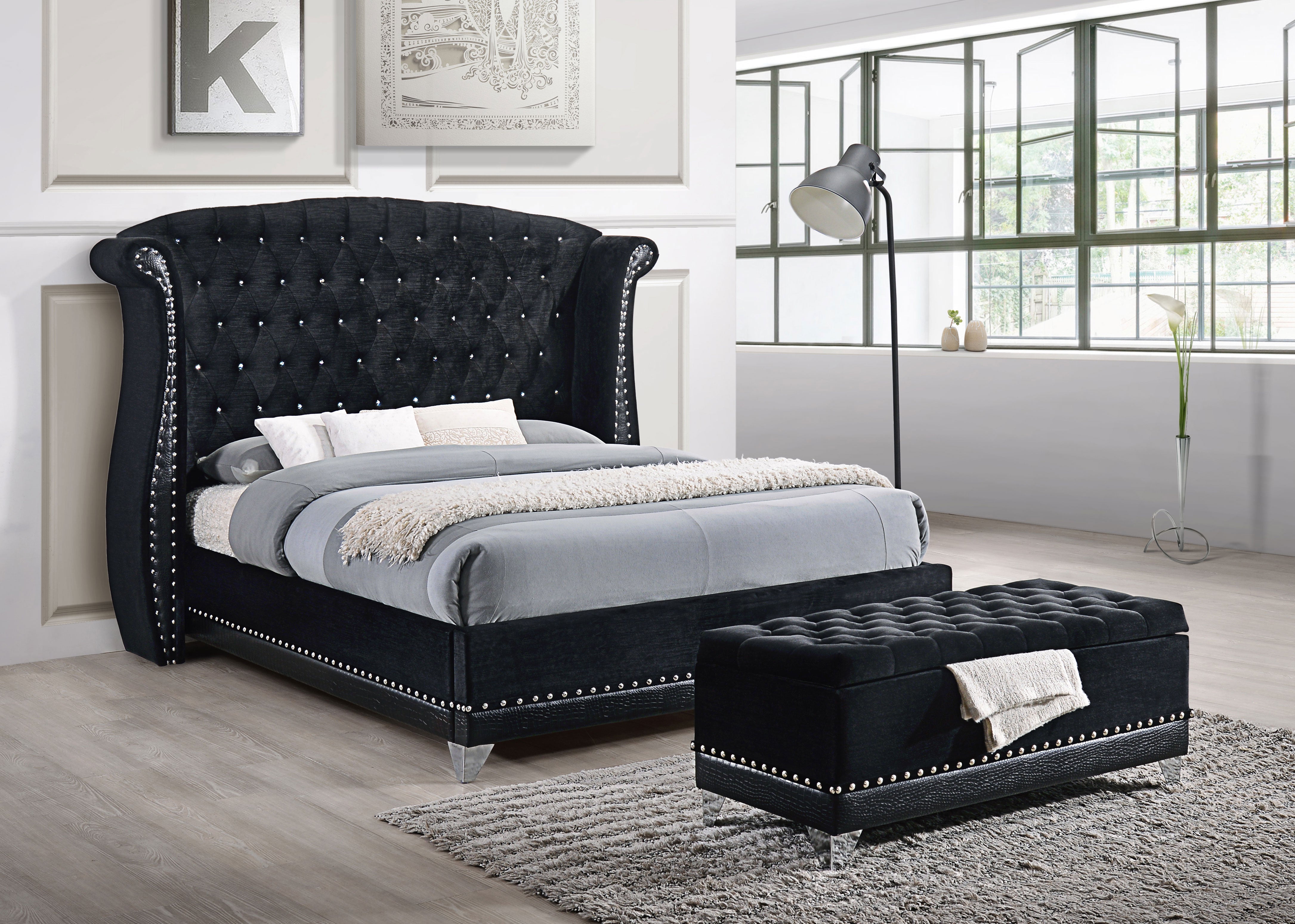 Barzini  Tufted Upholstered Bed Black