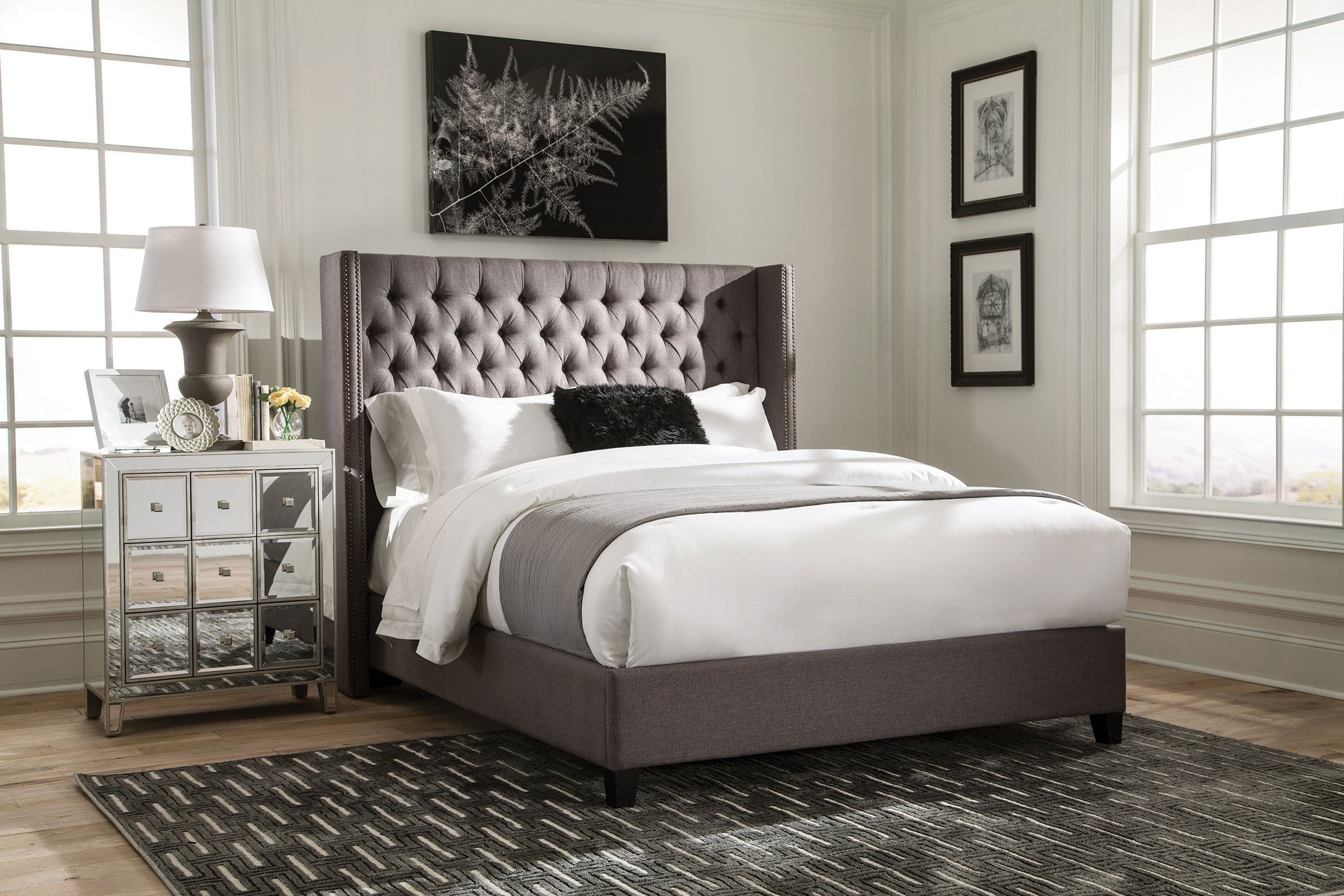 Bancroft Demi-wing Upholstered  Bed Grey