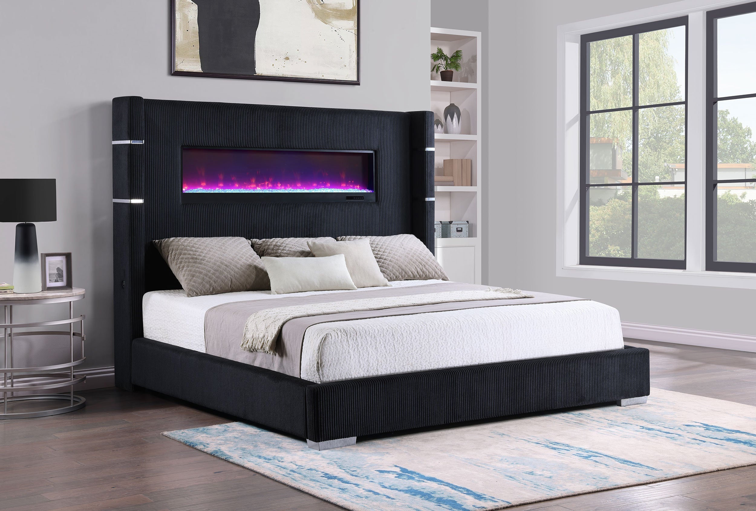 Tisdall 67-inch Upholstered  Fireplace Bed Black