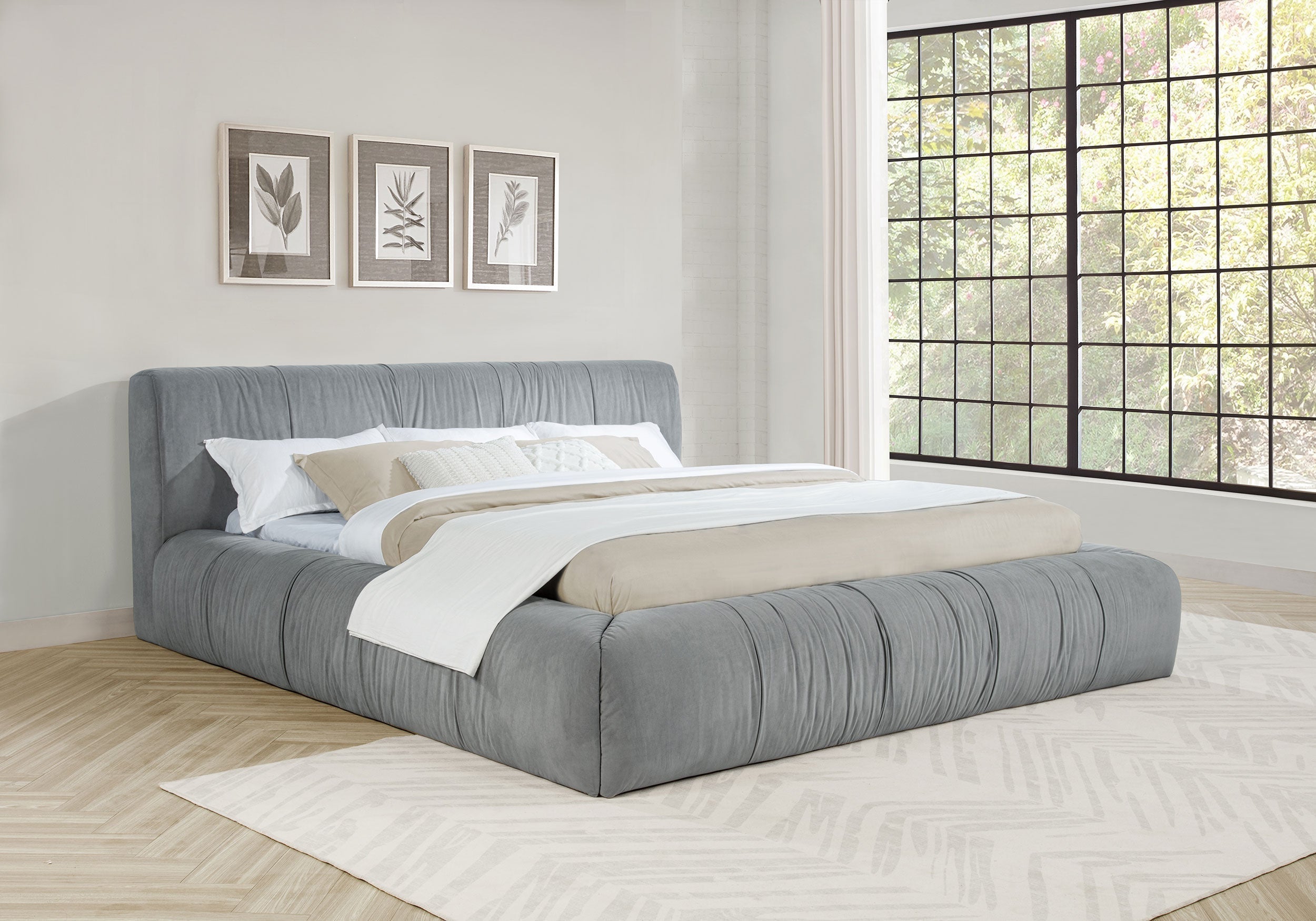 Wilshire Upholstered Queen Platform Bed Grey