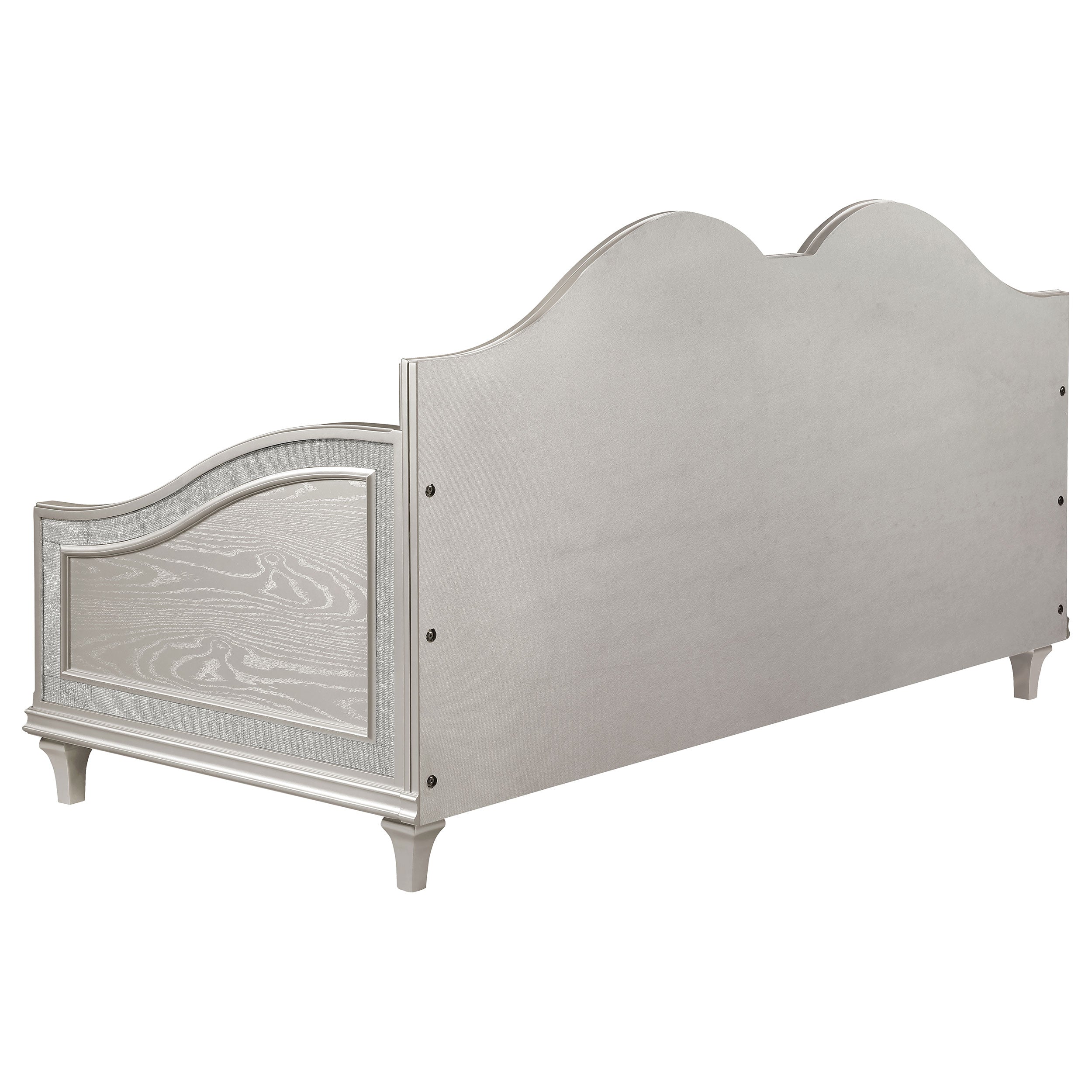 Evangeline Upholstered Twin Daybed with Faux Diamond Trim Silver and Ivory