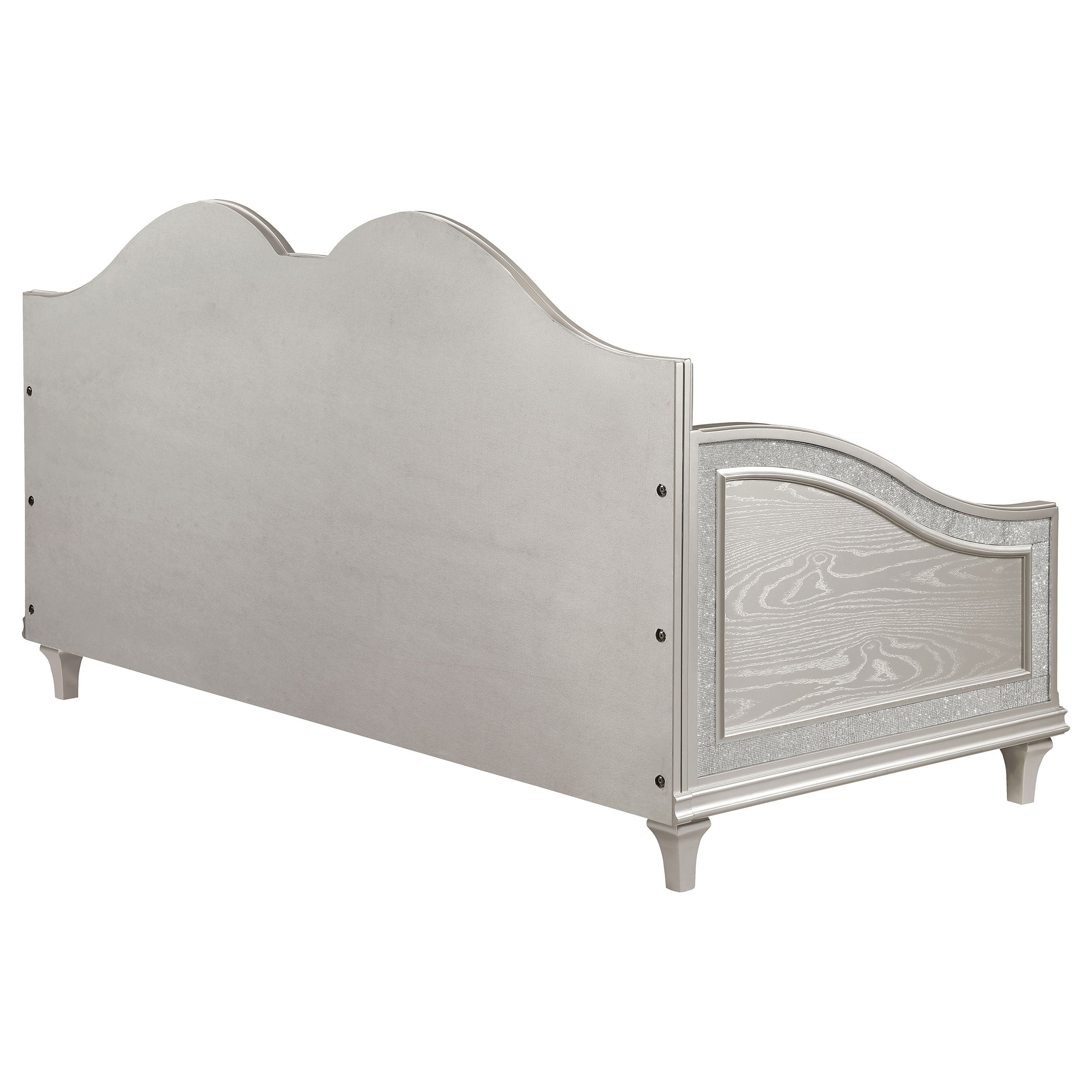 Evangeline Upholstered Twin Daybed with Faux Diamond Trim Silver and Ivory