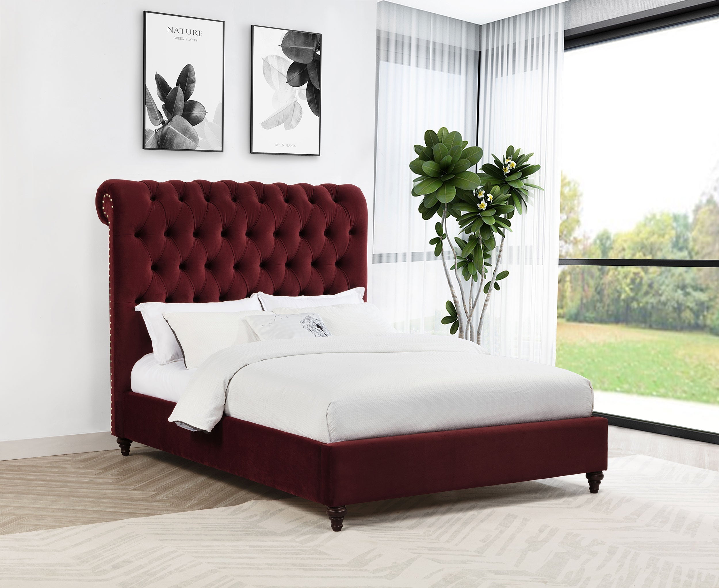 Devon 57-inch Upholstered Queen Panel Bed Wine Red