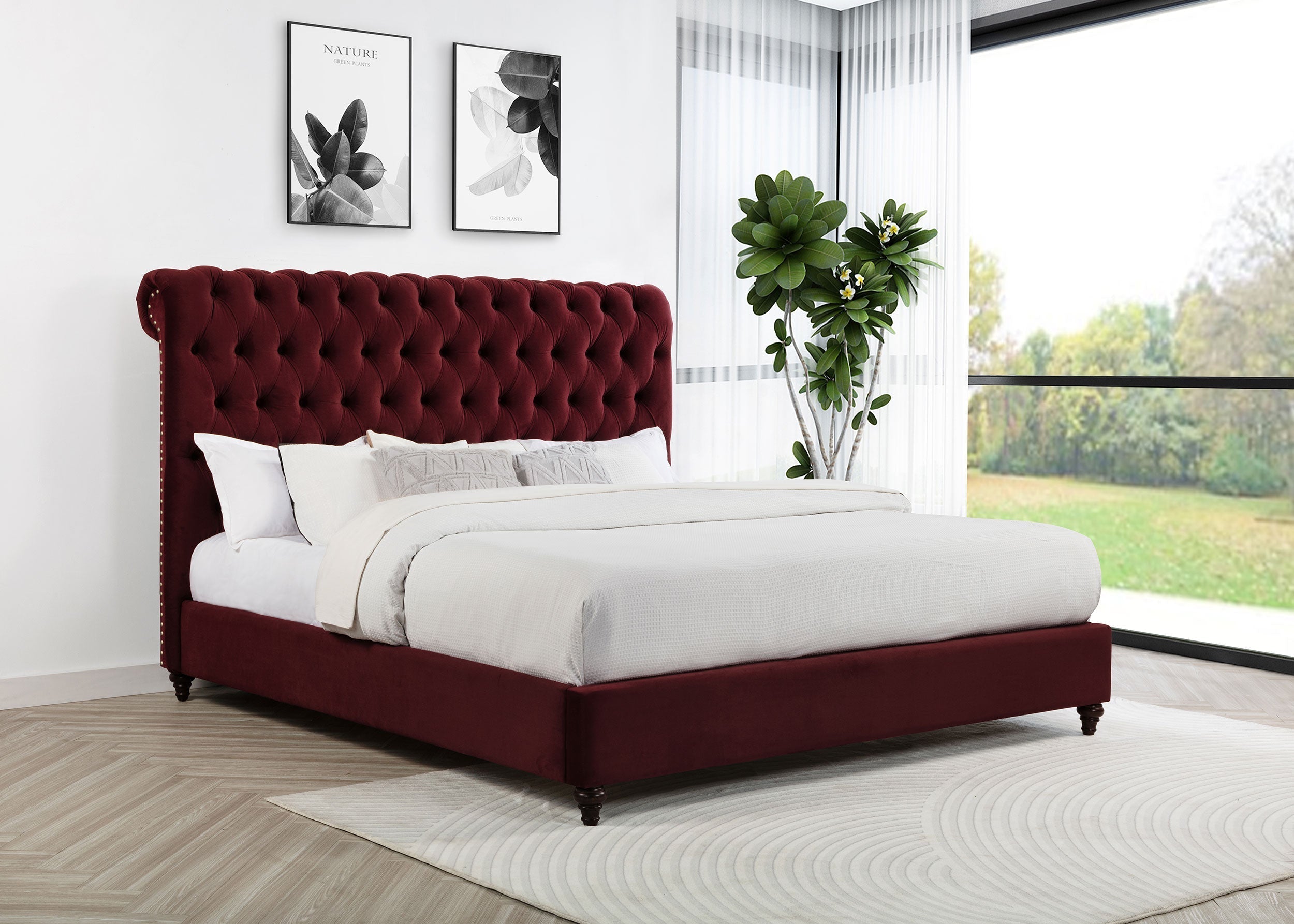 Devon 57-inch Upholstered Queen Panel Bed Wine Red