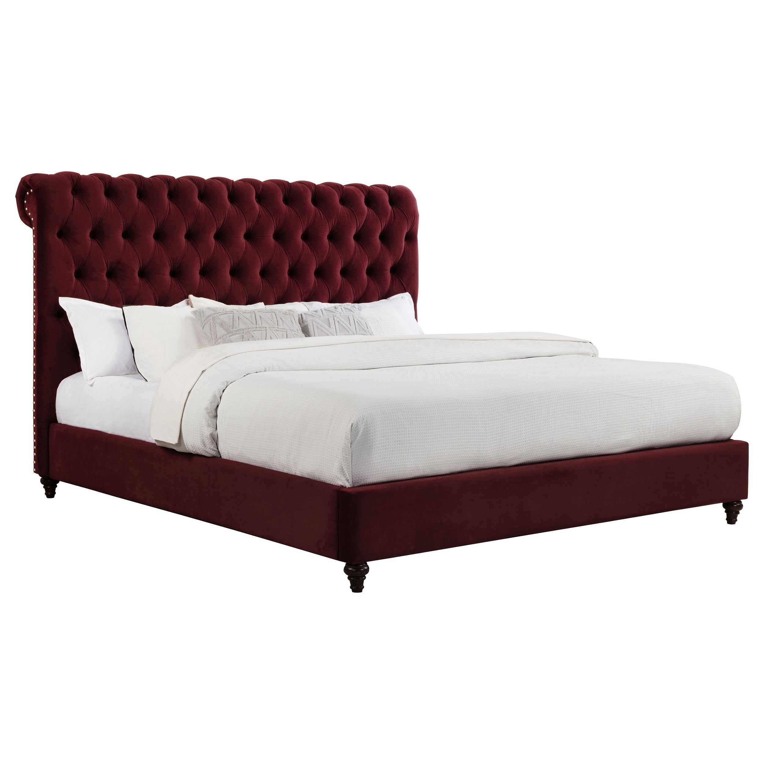 Devon 57-inch Upholstered Queen Panel Bed Wine Red