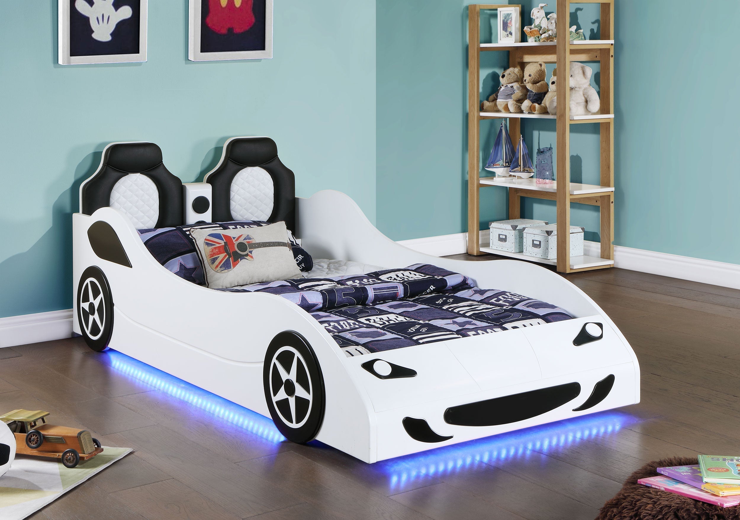 Cruiser Car Themed Twin Bed with Underglow Lights White