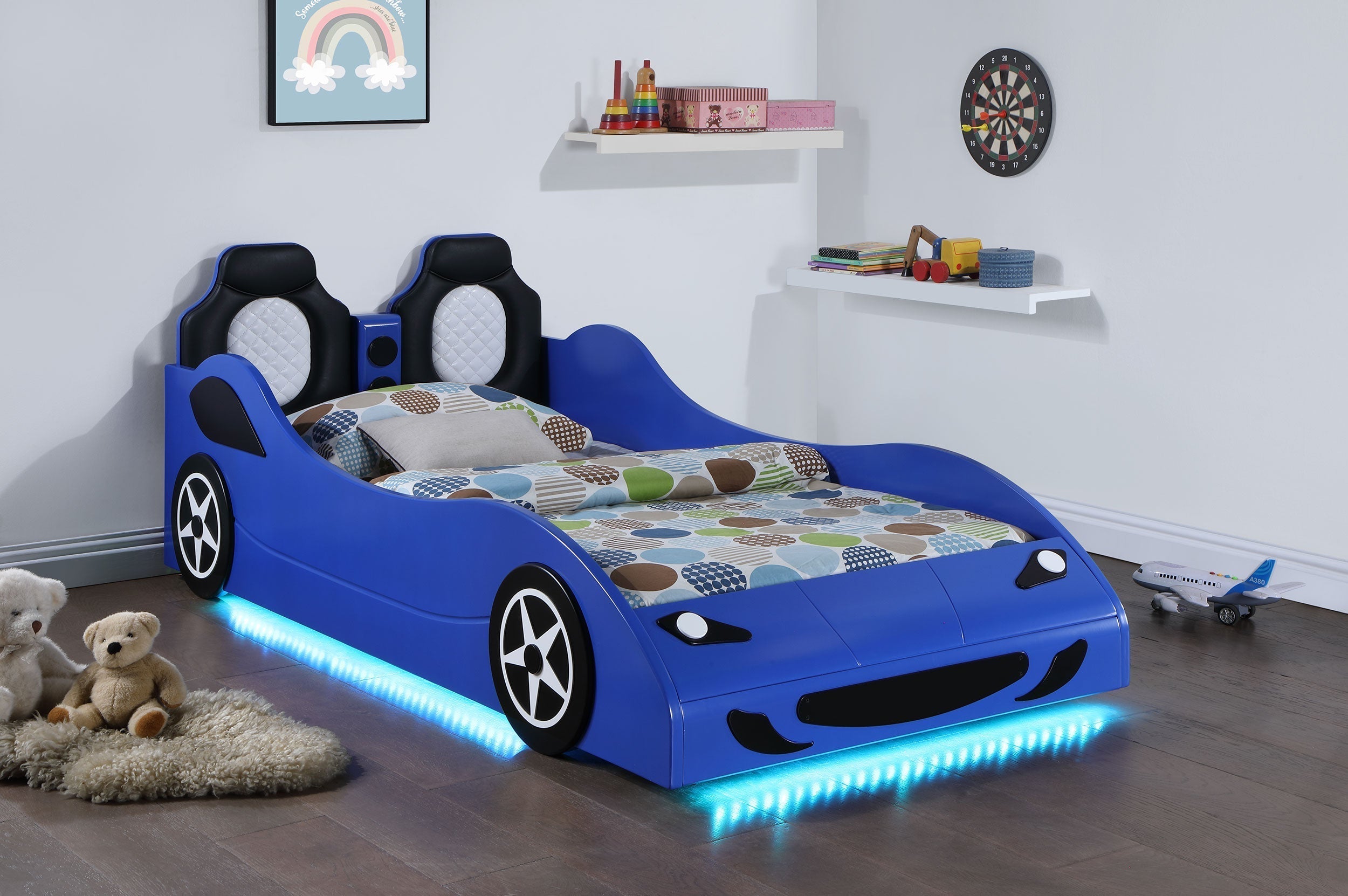 Cruiser Car Themed Twin Bed with Underglow Lights White