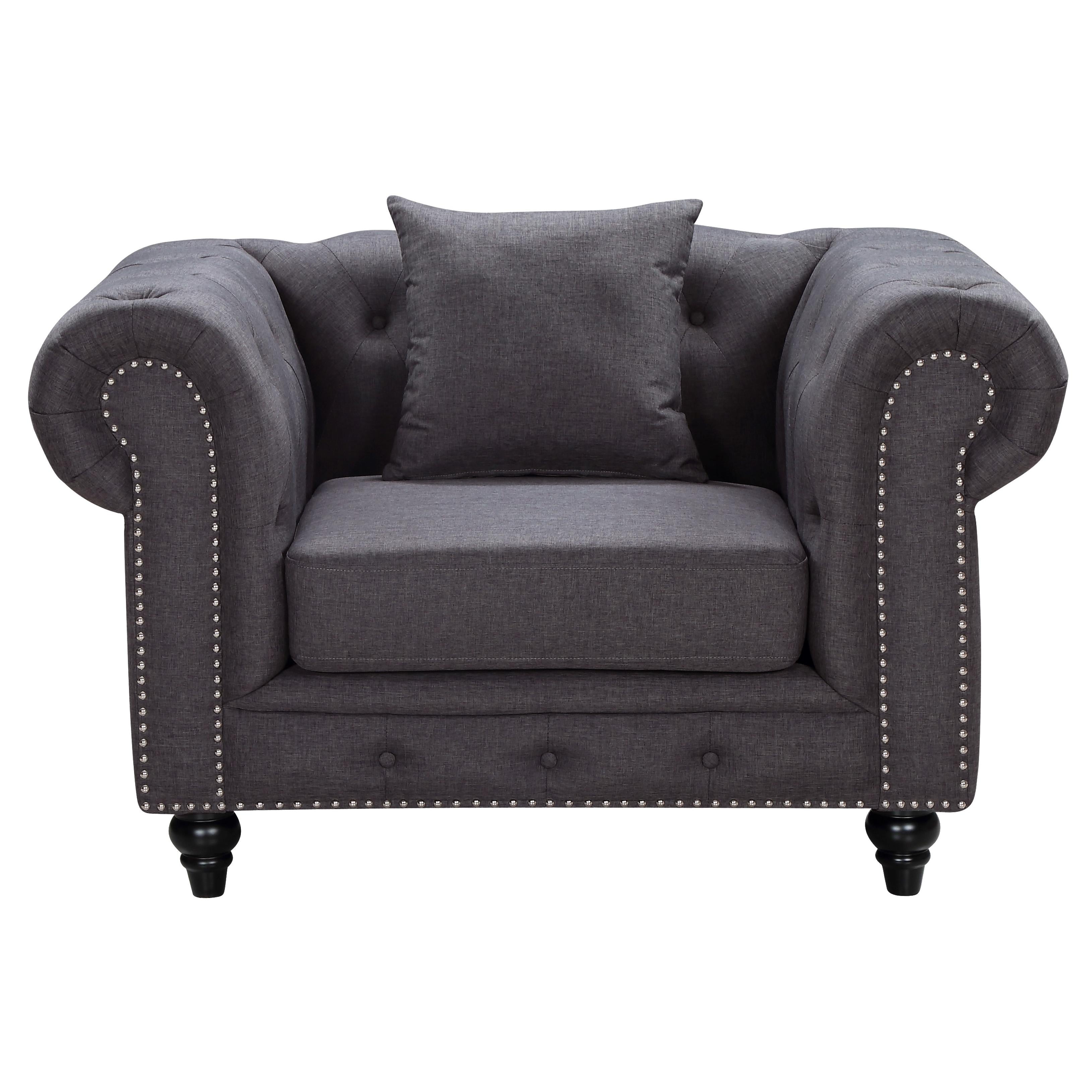 Meridian Chesterfield Grey Linen Textured Chair