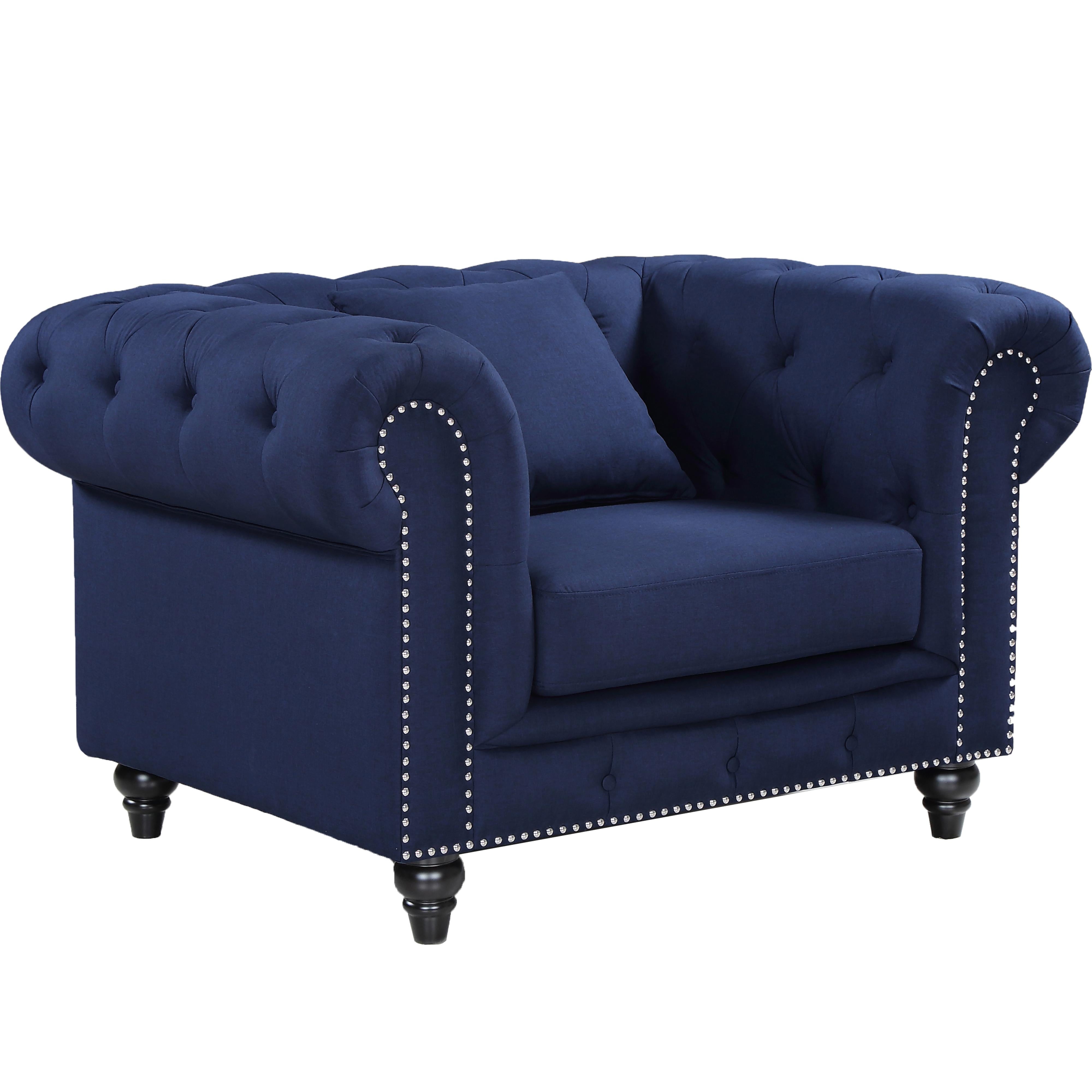 Meridian Chesterfield Navy Linen Textured Chair