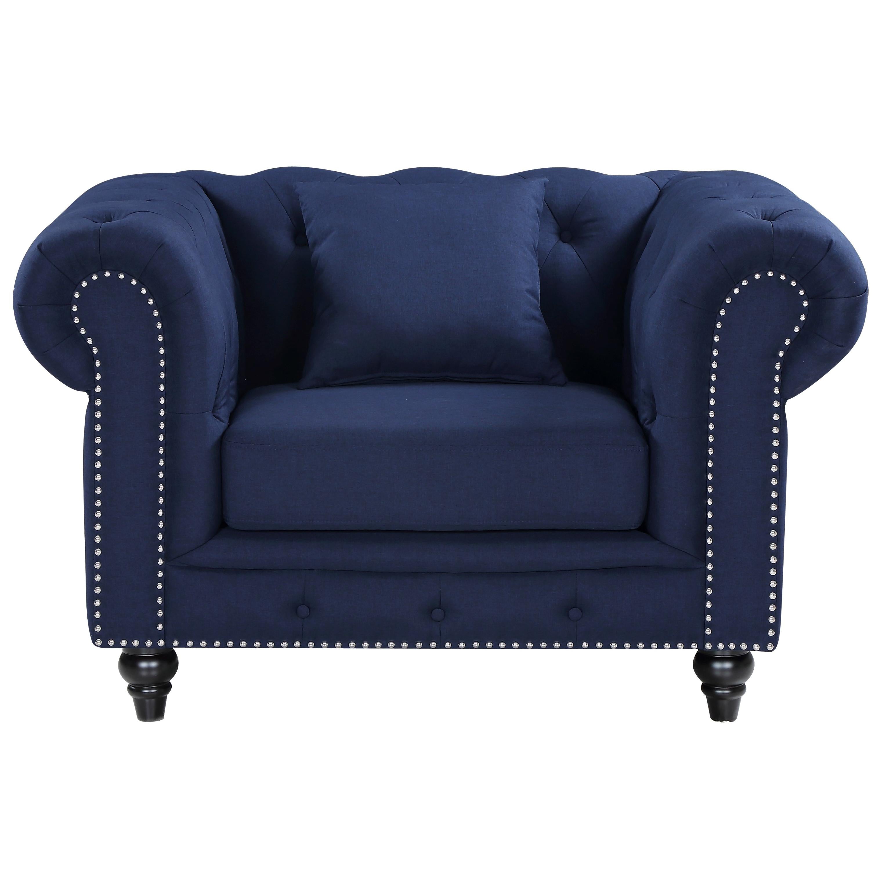 Meridian Chesterfield Navy Linen Textured Chair