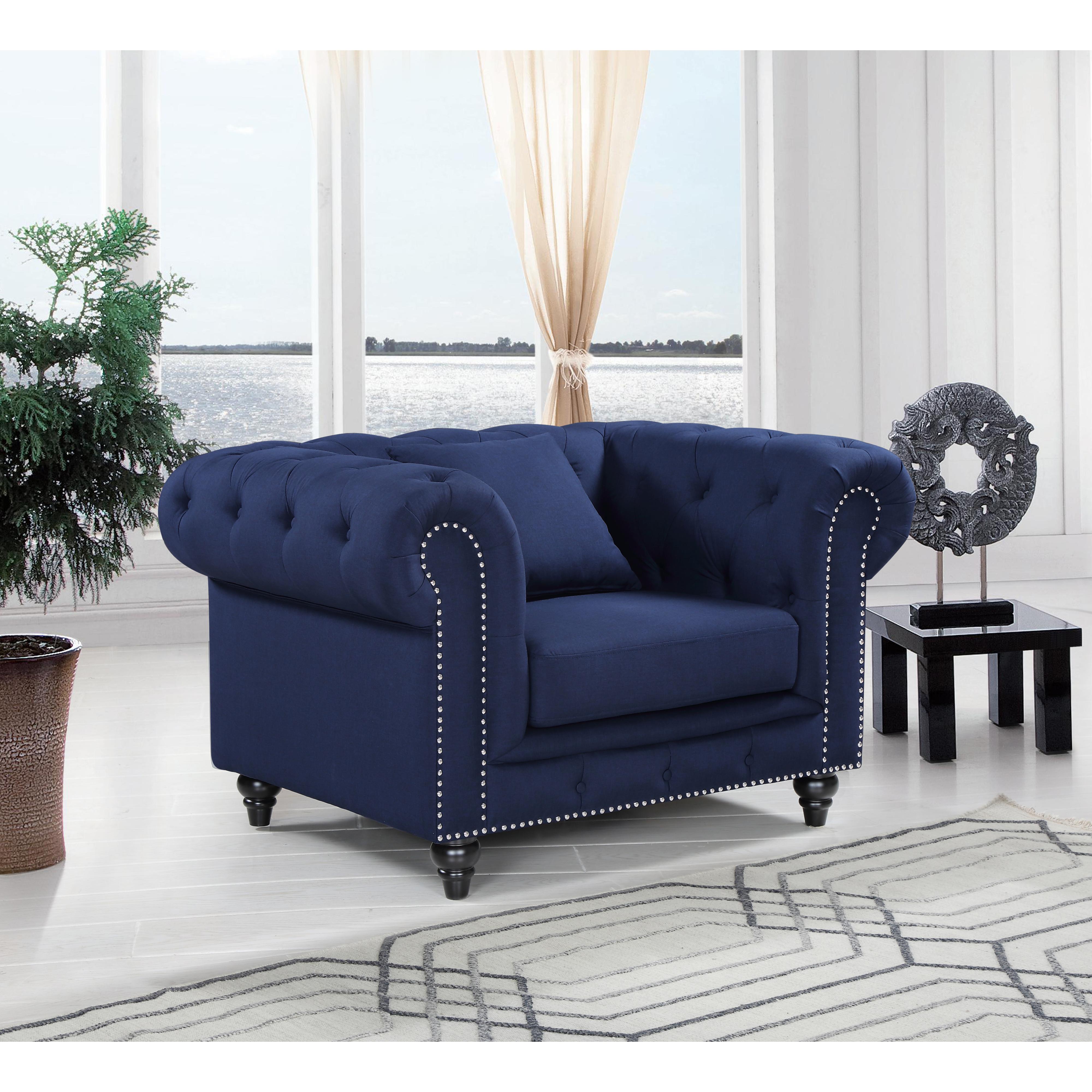 Meridian Chesterfield Navy Linen Textured Chair