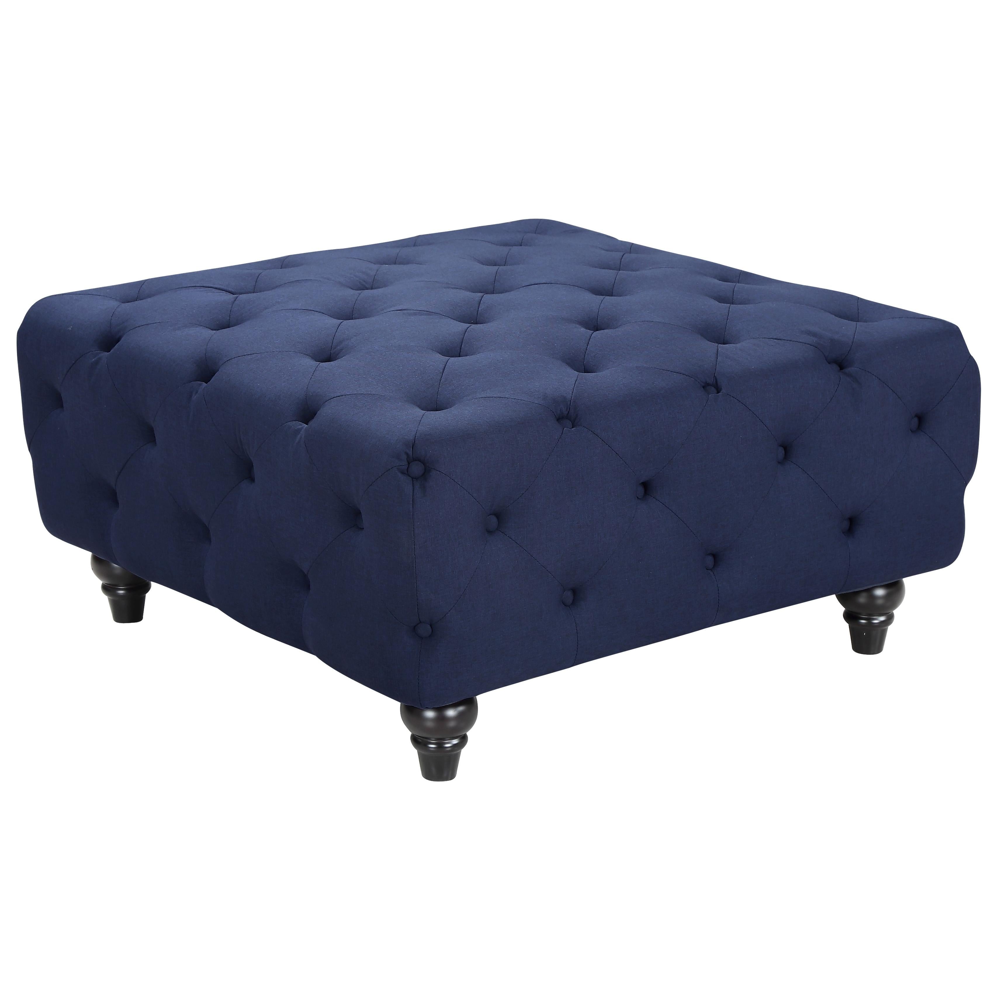 Meridian Chesterfield Navy Linen Textured Ottoman