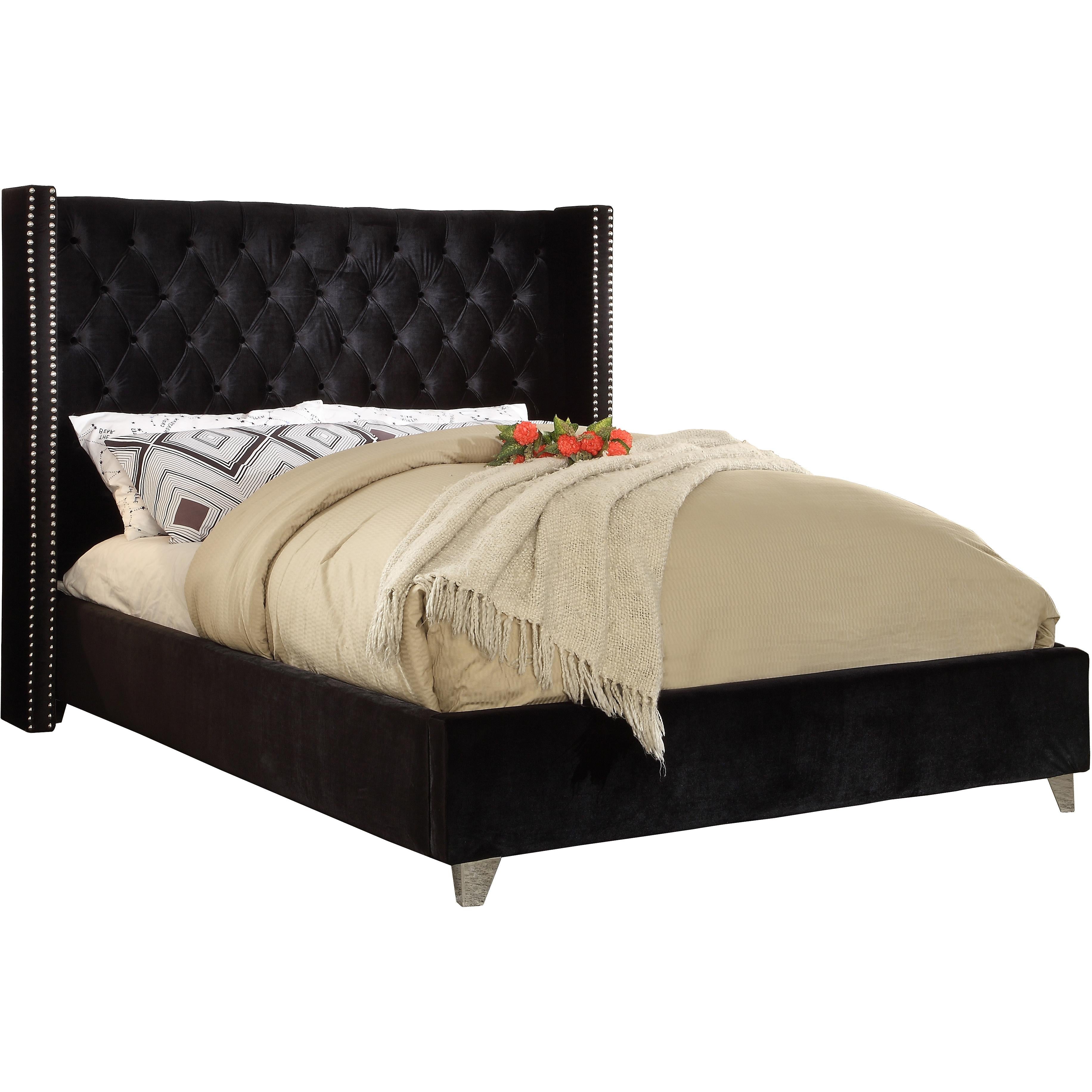 Meridian Aiden Black Velvet Full Bed