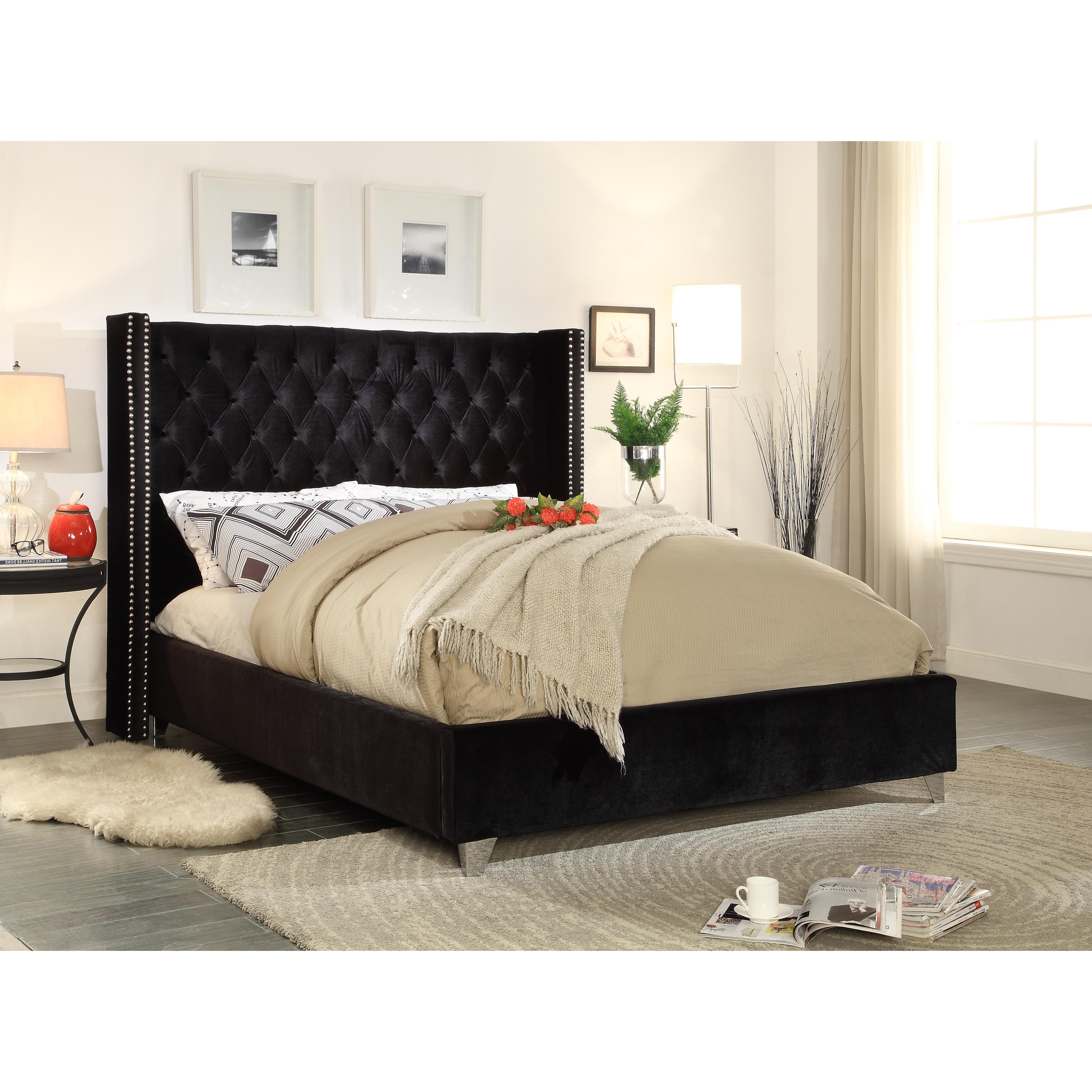 Meridian Aiden Black Velvet Full Bed