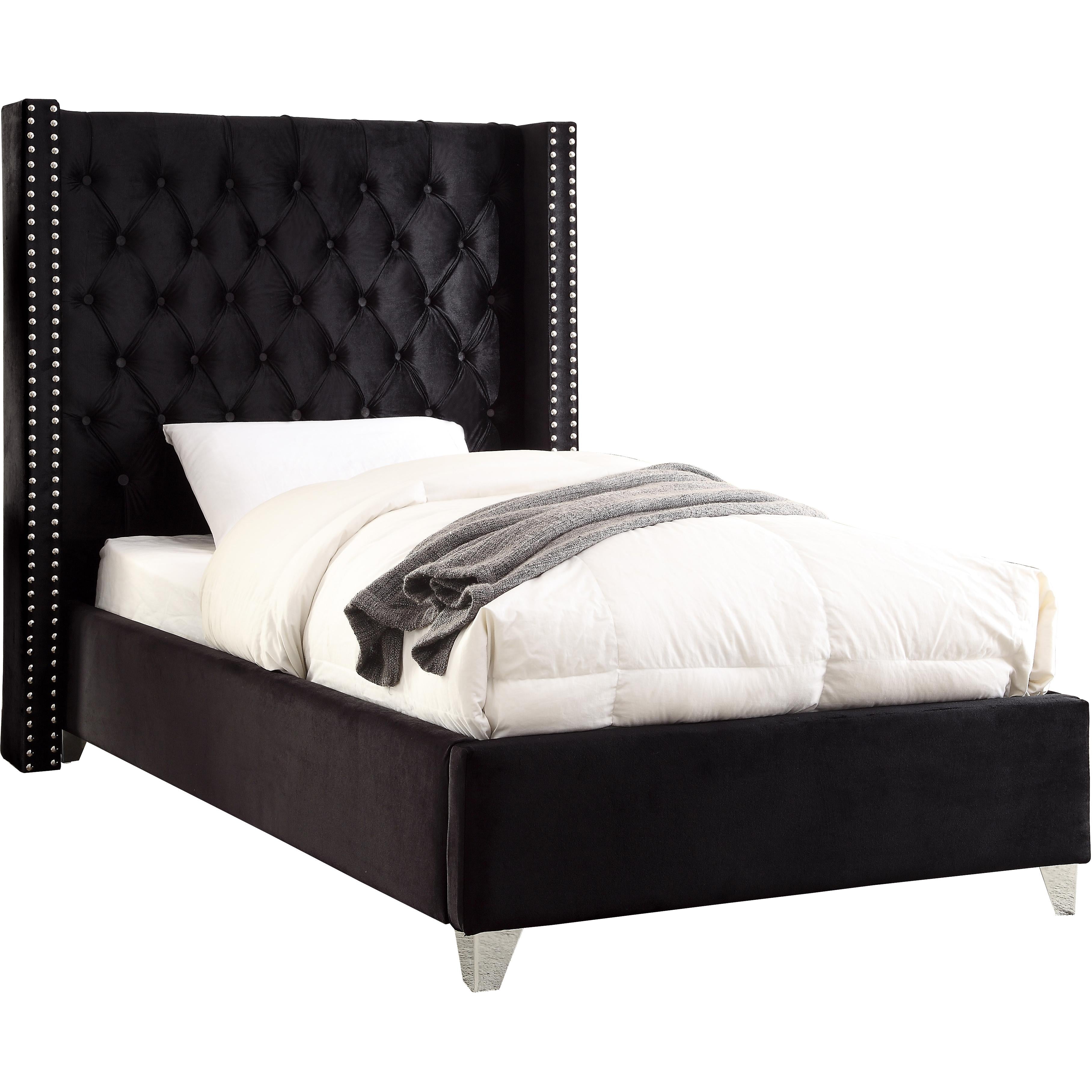 Meridian Aiden Black Velvet Twin Bed