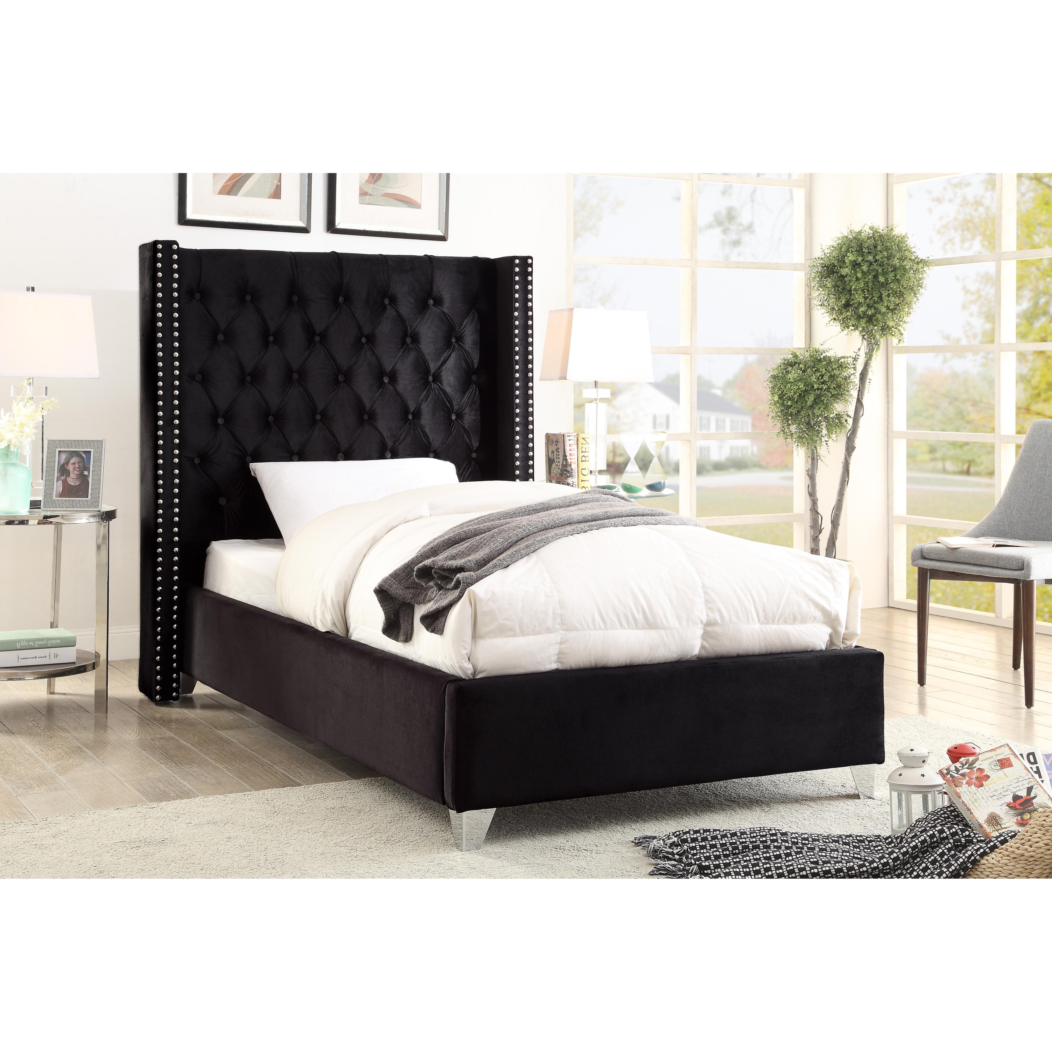 Meridian Aiden Black Velvet Twin Bed