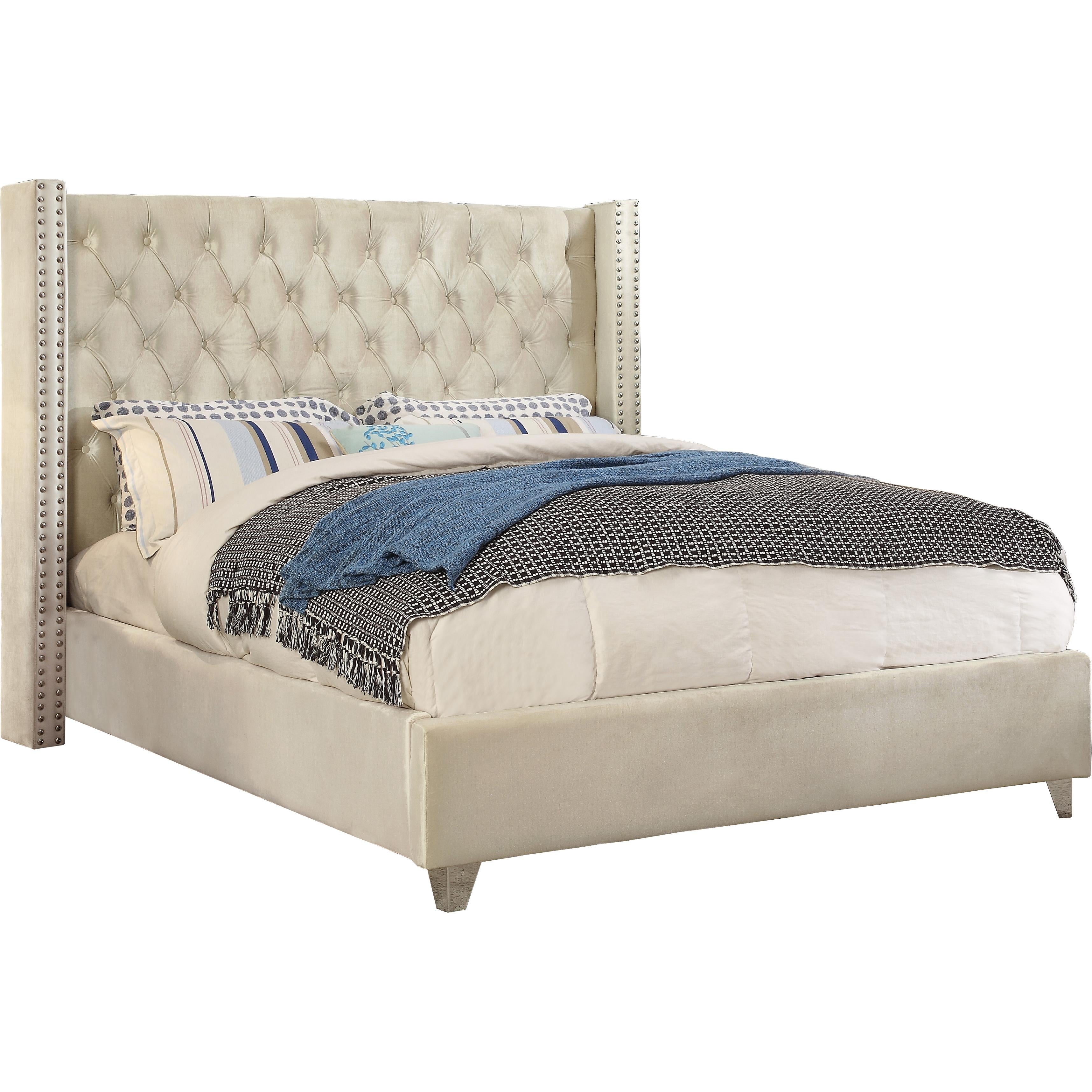 Meridian Aiden Cream Velvet Full Bed