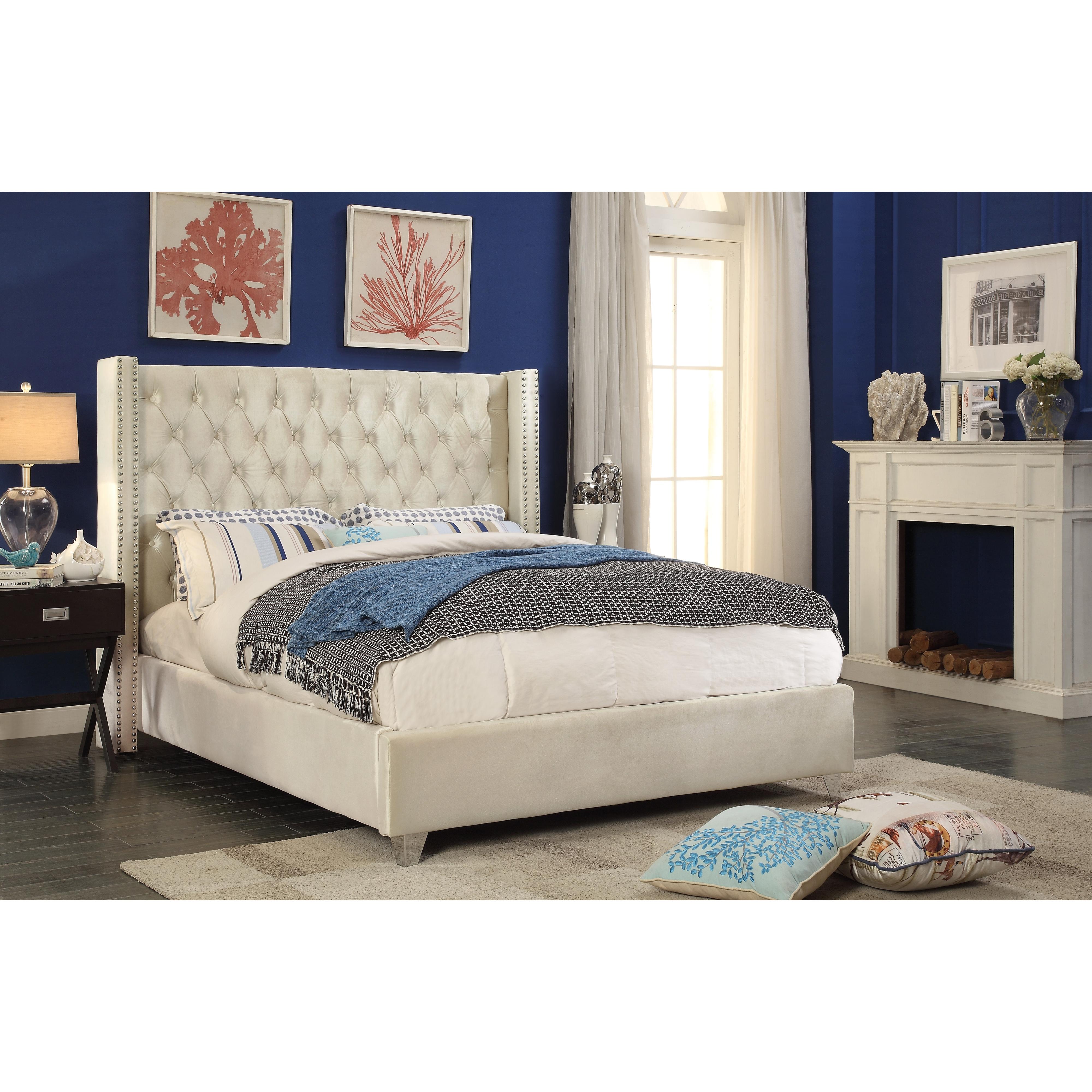 Meridian Aiden Cream Velvet Full Bed